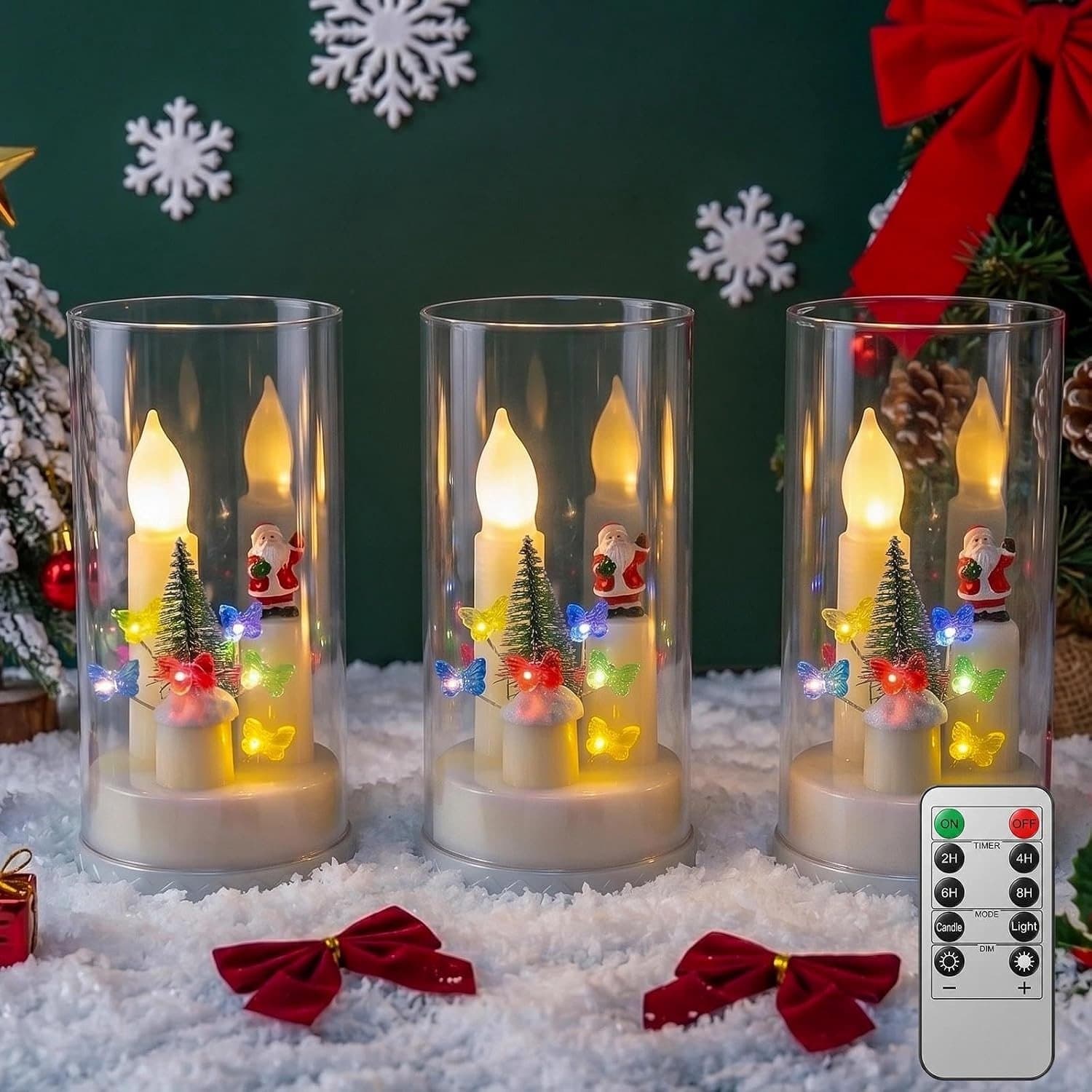 Set van 3 Elektrische Kerstkaarsen - Wit - 8,2 x 8,2 x 16 cm - Gemaakt van Acryl en PP - Voor Kerstdecoratie