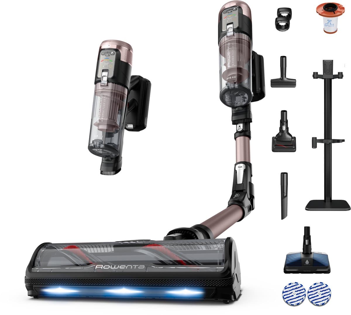 Rowenta X-Force Flex 16.60 RH9CD9 - Steelstofzuiger - Draadloos - Met dweilfunctie - 315 Airwatt - Flexibele buis - 2 uur gebruikstijd - Blauwe LED verlichting zuigmond