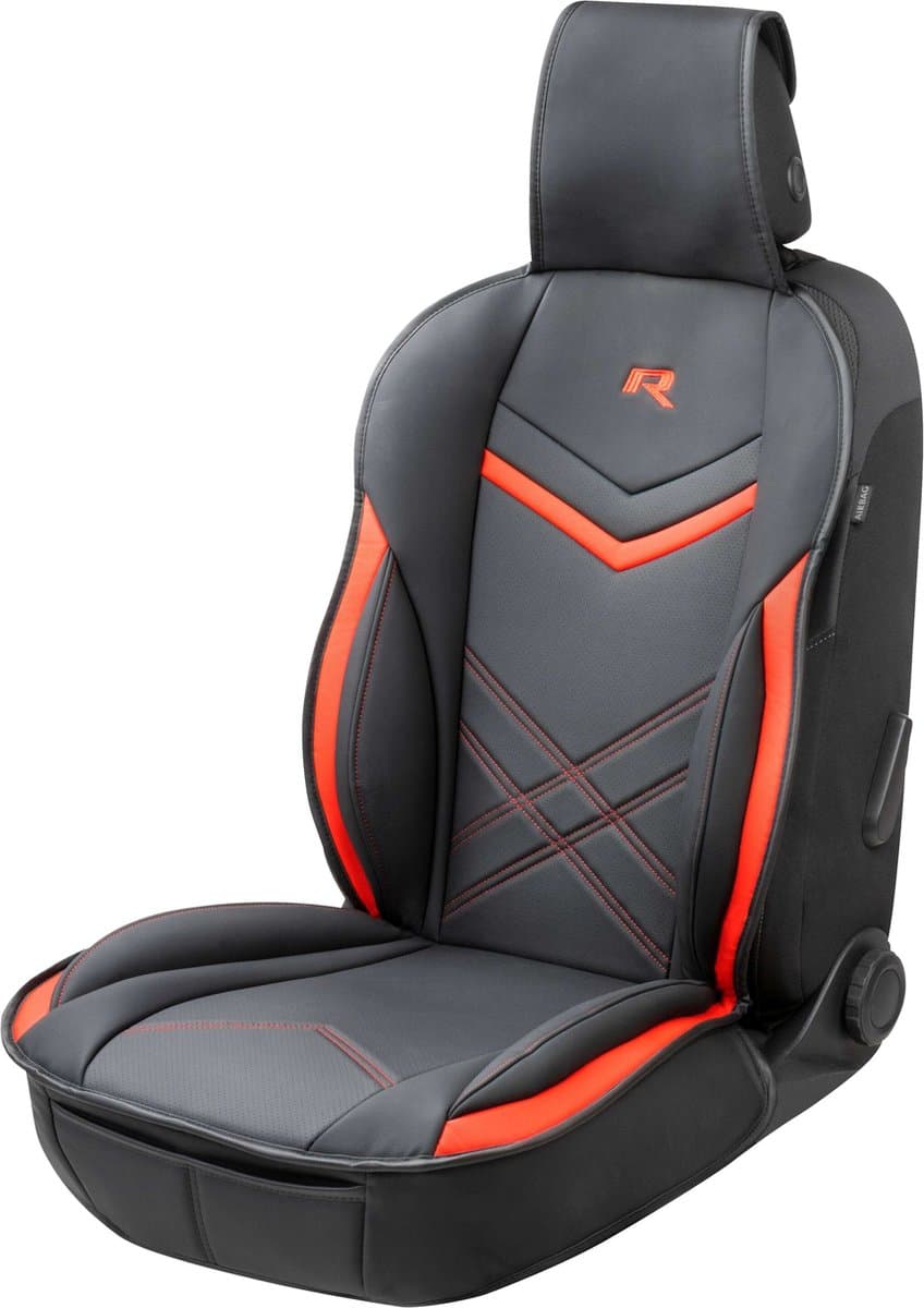 Walser Autostoelhoes - universele stoelhoes en beschermmat in zwart-rood - stoelbeschermer voor auto's en vrachtwagens in racing look - 1 stuk