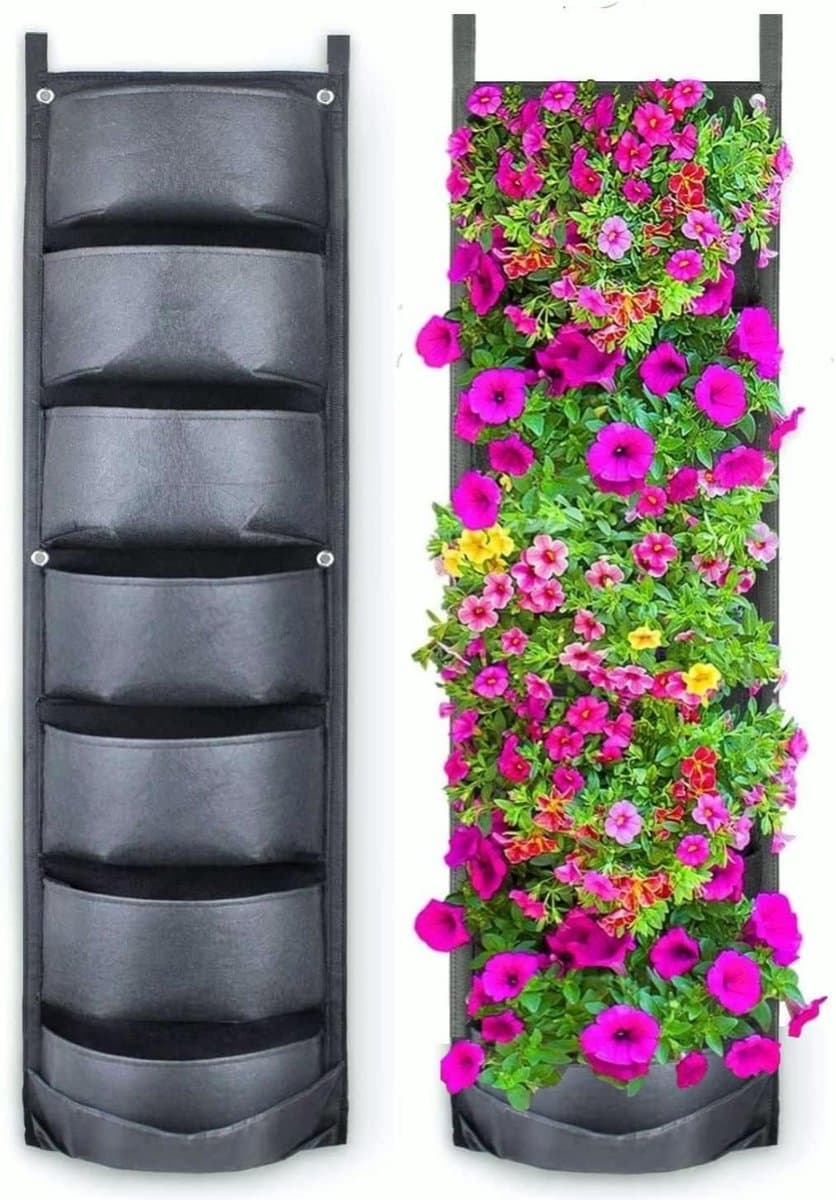 Verticale Tuin met Watersysteem - Verticale Moestuin - Plantenbak – Plantentoren – Moestuinbakken – Kweekbak – 7 Zakken - Zwart