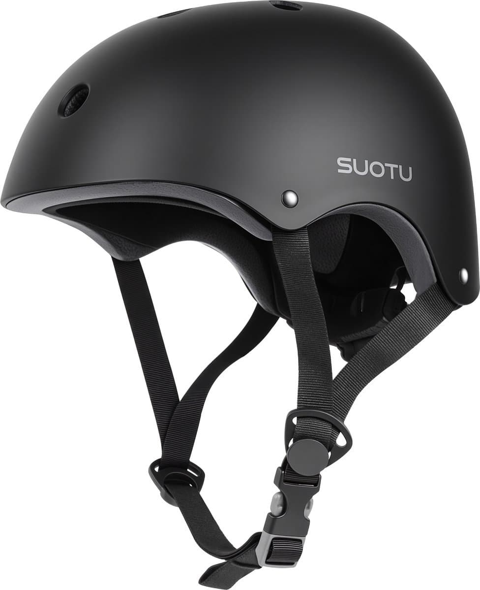 Suotu Verstelbare Skatehelm - Fietshelm - Skateboard, Scooter, BMX Helm - Maat M - Zwart