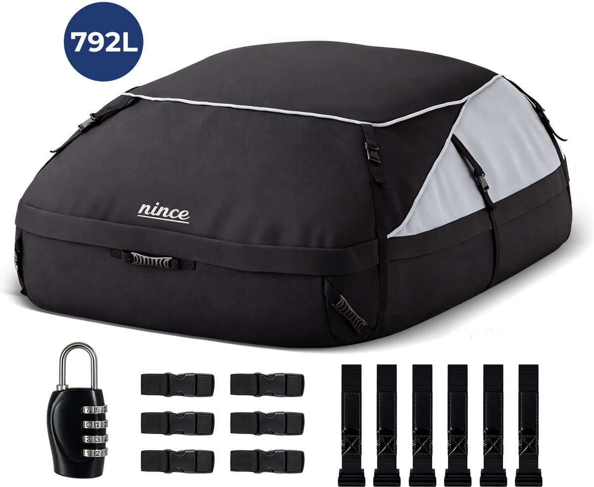 Nince Dakkoffer 792L - Waterdichte Auto Daktas - Opvouwbaar - Met en Zonder Dakdragers - Oxford 900D + PVC - Zwart