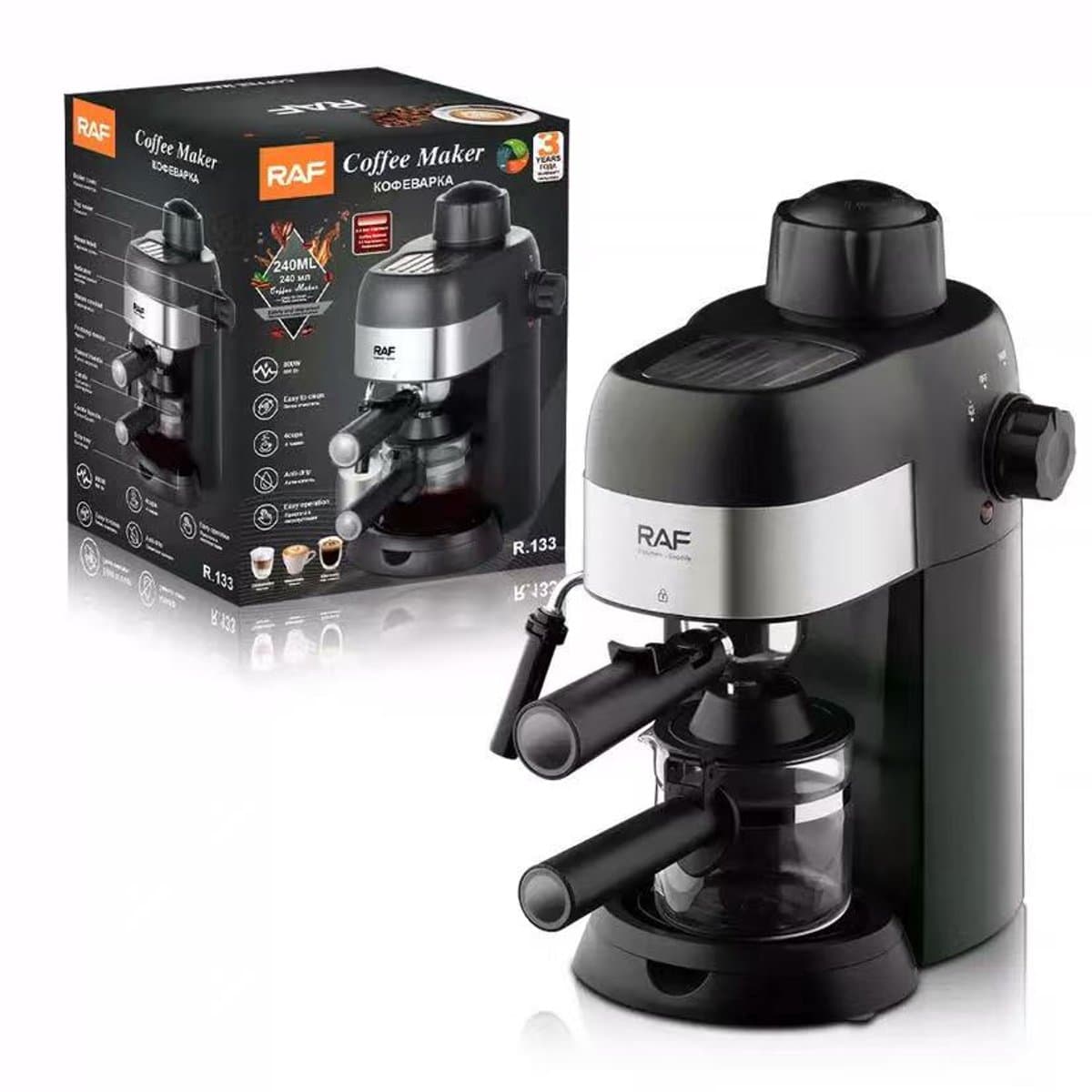 RAF Espressomachine met 800 Watt en 240ml Watertank - Koffiemaker voor Espresso, Cappuccino en Latte Macchiato