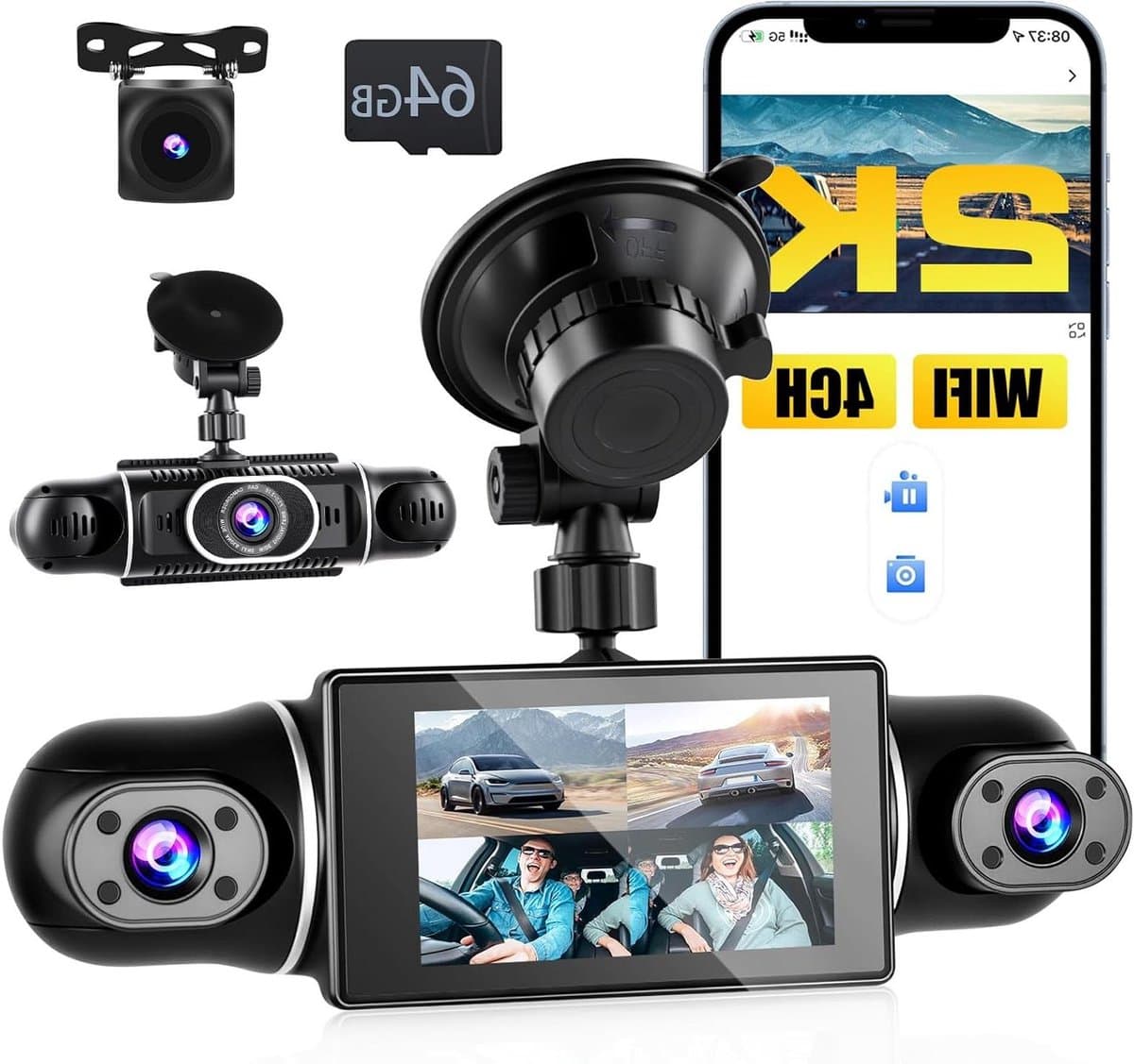Dash Cam - Auto Camera - Rijden Bewaken - Vier Camera Systeem - 2K Resolutie - Zwart
