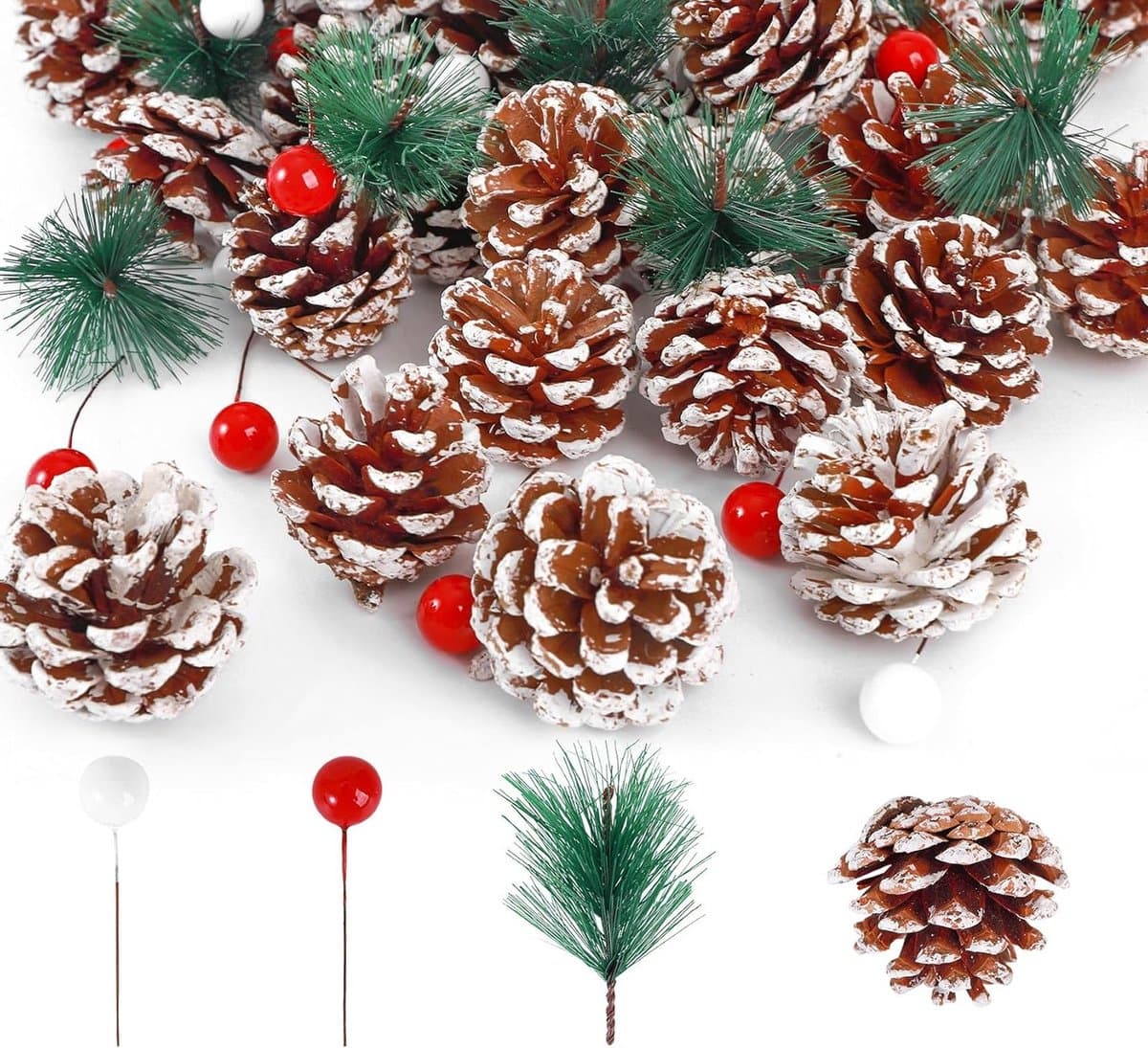 115-delige Adventskrans Decoratie met Dennenappels, Kunstmatige Denn takken en Rode Bessen voor DIY Kerstdecoratie en Kerstkransen