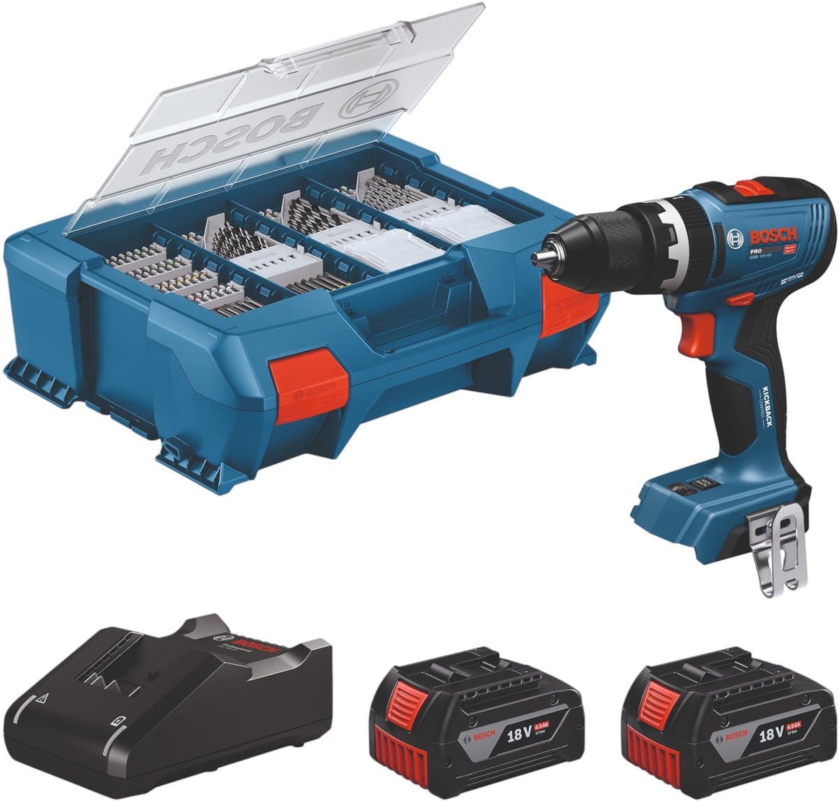 Bosch GSB 18V-65 accu-slagboormachine 18 V 65 Nm ( 06019N3307 ) + 2x accu 4,0 Ah + oplader + L-Case