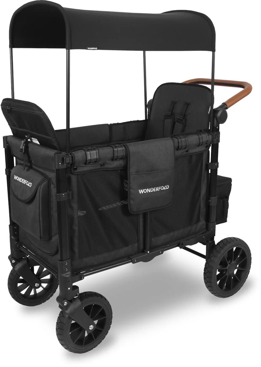 WonderFold W2LUX Bolderkar - Kinderwagen voor 2 - Opvouwbaar - Zwart (Draagvermogen tot 90kg)