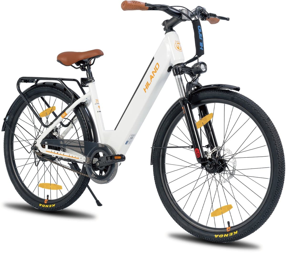 Hiland 26 Inch Elektrische Fiets (E-Bike) voor Dames & Heren - 36V 7.8Ah Batterij - 250W Motor - Comfortabele Step-Through Frame - Voorwielvering - Wit - Geschikt voor buitenactiviteiten in de lente