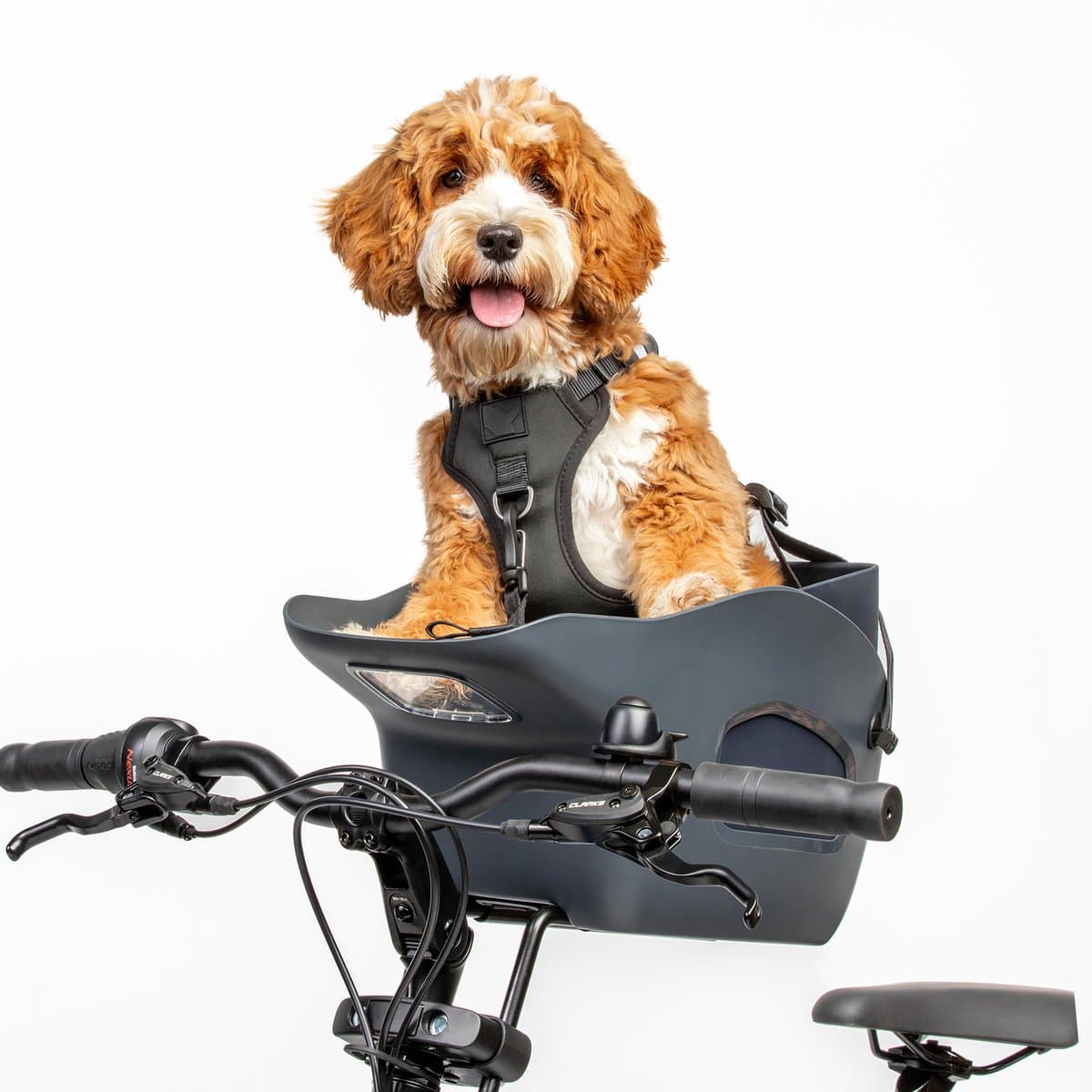 Kvisp® - Fietsmand voor Honden Voorop - Midnight Gray - S Harnas - Voor honden tot 12kg - Ook geschikt voor Elektrische Fietsen - Hondenmand Fiets - Veiligheid Voorop - Bekroond ontwerp