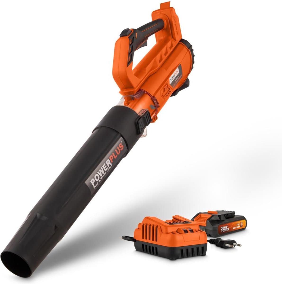Powerplus Dual Power 20V Accu-Bladblazer POWDPGLBS1 - Bladblazer op batterij van 20 V, bladverzamelaar, maximale luchtsnelheid van 145 km/h, met accu en lader