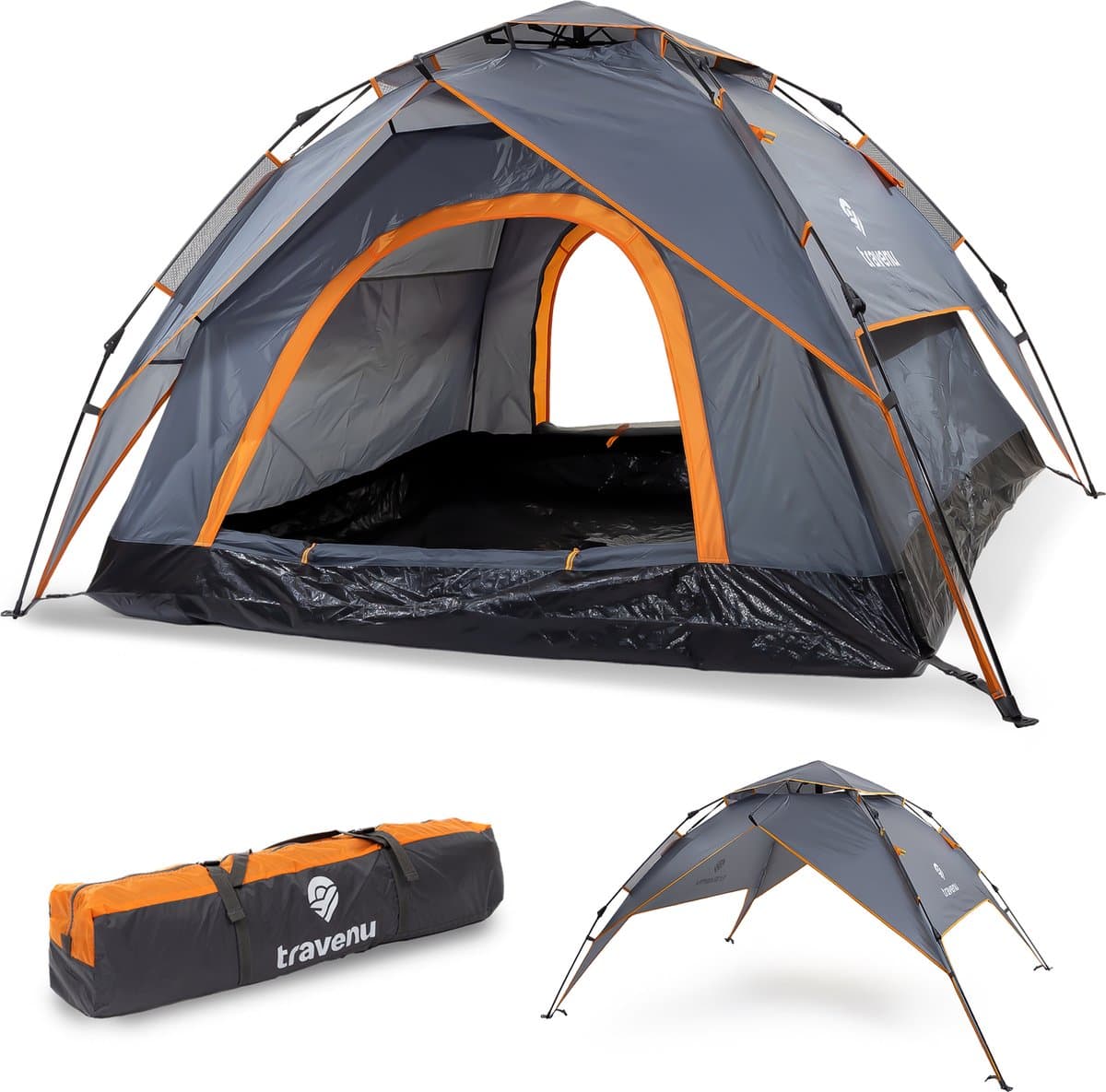 Travenu Pop Up Camping Tent - Waterdicht en Ventilerend Muggengaas - Automatische Koepeltent - Kampeertent voor 2 Personen - 230x190x140 cm