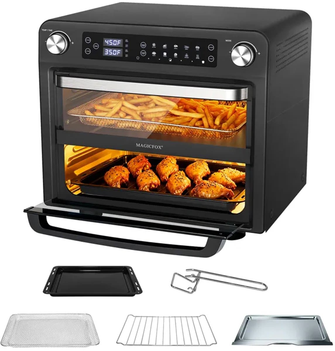 MAGICFOX Elektrische Oven -36L- XXL Airfryer Oven-Dubbele Lade -1800Watt - LED Display- 10 verschillende programma's-Vrijstaande ovens-Zwart