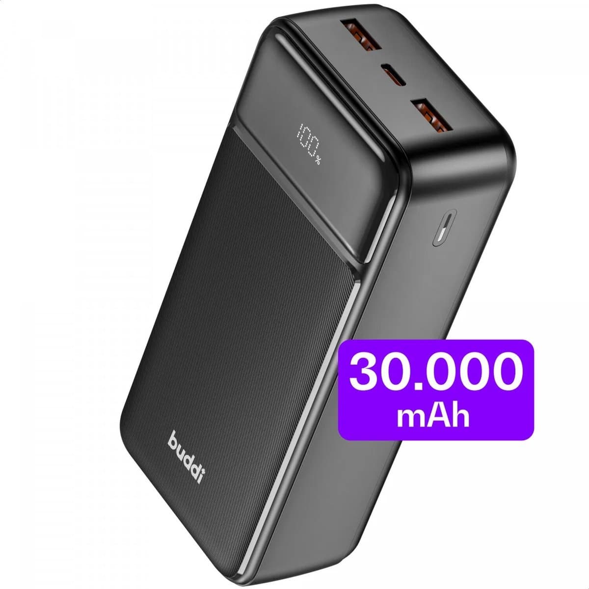 Buddi Boost - 30.000 mAh Powerbank - Reisformaat - LED Display - USB-A - USB-C Snelladen - Noodpakket - Universele Draagbare Oplader voor o.a. Telefoon & Tablet - Zwart