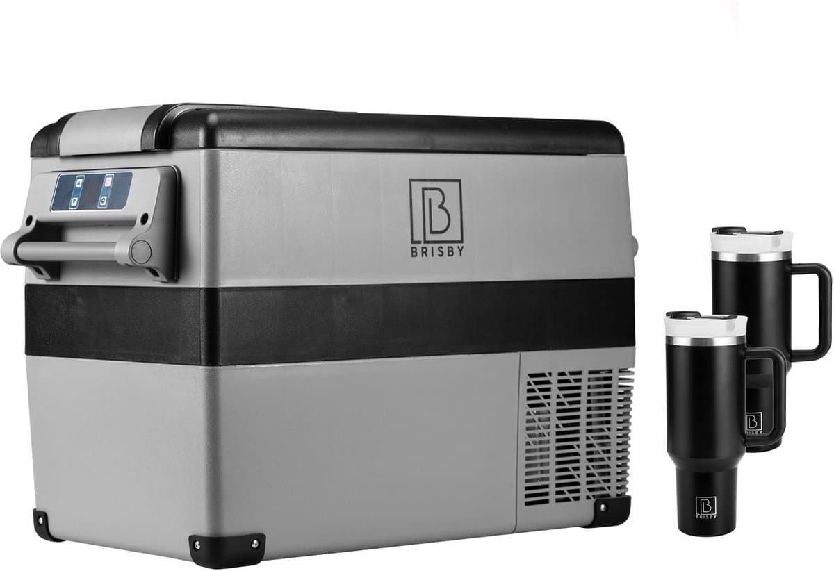 Brisby 40,5 L Compressor Koelbox – Elektrische Koelbox & Vriezer 12 V/230 V – Inclusief Uitneembaar Mandje & 2× 1,2 L Thermosflessen – Draagbaar voor Camping, Auto & Thuis