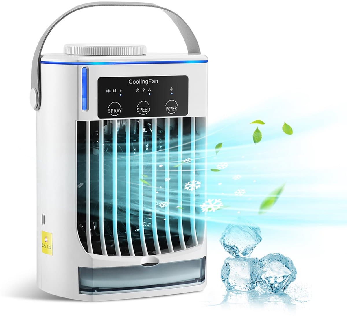 Mobiele airco zonder afvoer-mobiele airco zonder slang-3-in-1 mini-afvoerloze draagbare airconditioner-mobiele airco voor slaapkamer-3 windsnelheden, grote watertank, luchtkoeler voor slaapkamer, thuiskantoor-wit