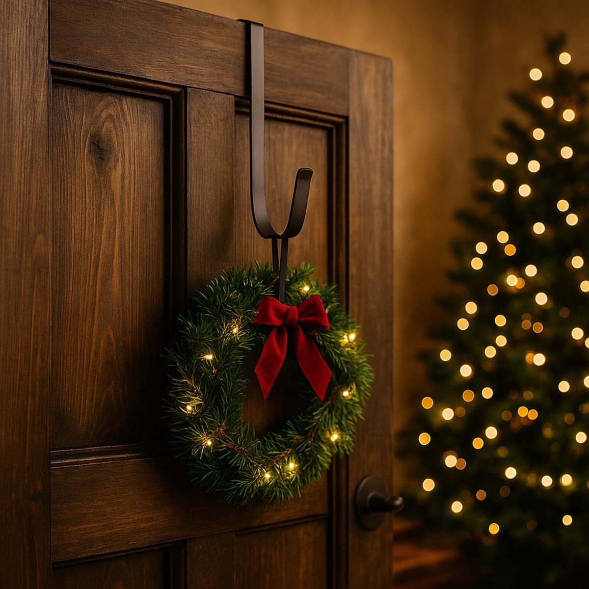 Decoris Kerstkrans hanger - 28 cm - ijzer bruin - kerstkransen ophangen - deurhanger/haak - deurhanger