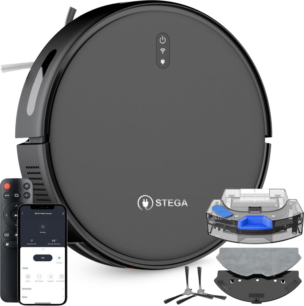STEGA® RC1400 Robotstofzuiger Met Laadstation - Met Dweilfunctie - Huisdieren - Met App - 180 minuten