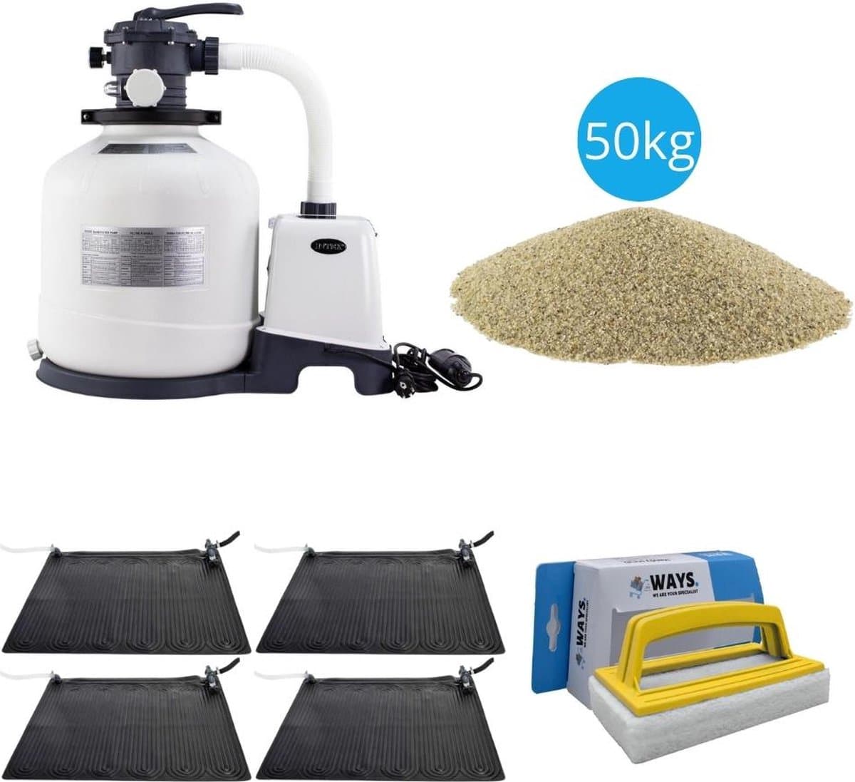 Intex - 4x Zwembad verwarming & Zandfilterpomp 3500 L/u & Filterzand 50 kg & WAYS Scrubborstel