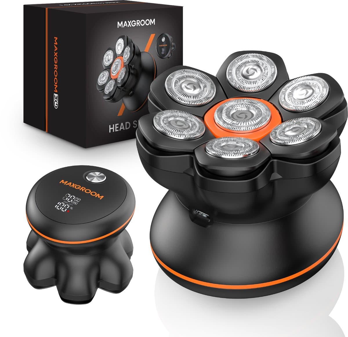 MAXGROOM – Elektrisch Hoofd Scheerapparaat 7D voor Kale Mannen – Krachtige 7000RPM – Nat & Droog – IPX6 Waterdicht – LED Display – USB-C Oplaadbaar - magnetisch afneembare mesjes - ideaal cadeau