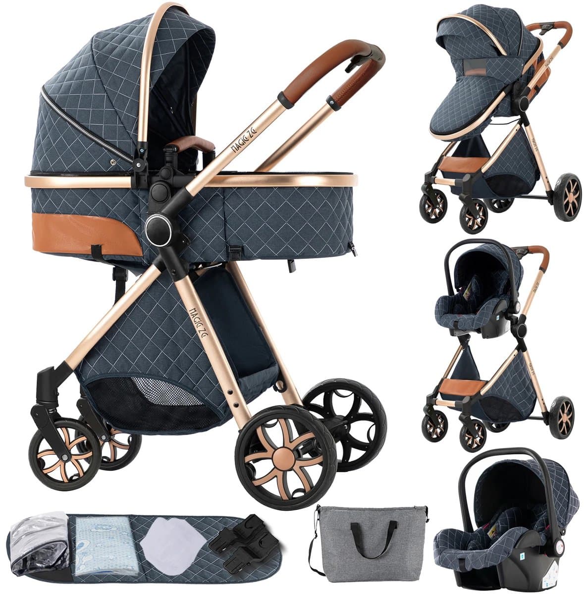Kinderwagen - Buggy - Blauw - Opvouwbaar - Kinderwagens - Kinderwagen 3 in 1 - Met Wieg/Opzetstuk - Multifunctioneel