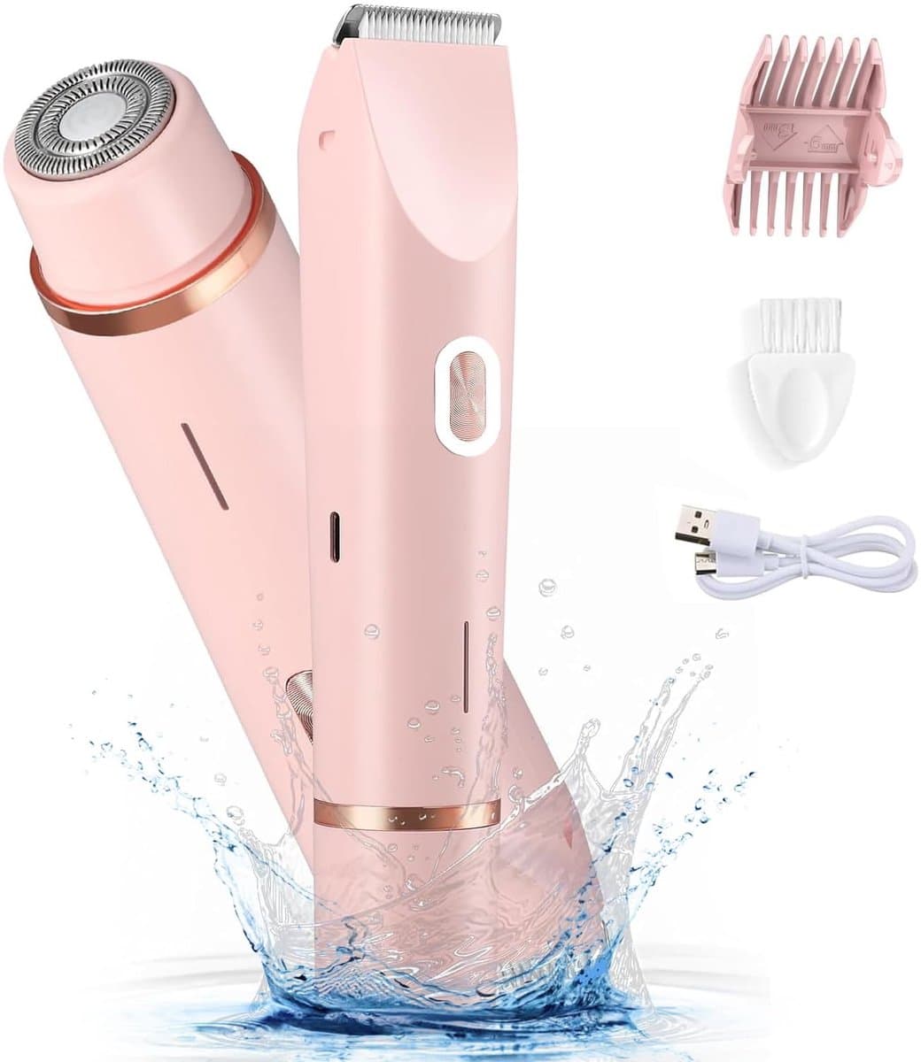 Elektrisch Scheerapparaat Voor Dames, 2-in-1 Elektrisch Scheerapparaat, Geschikt Voor Lichaamshaar Op Benen, Oksels, Gezicht En Intieme Zones, Oplaadbaar Scheerapparaat/trimmer, Voor Nat En Droog Gebruik, Lichtroze