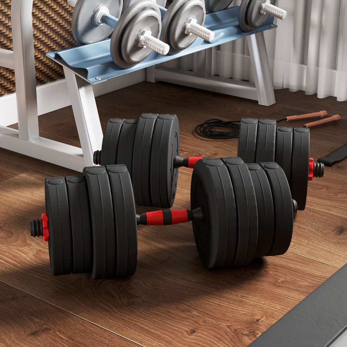 Halter Set - 30kg Verstelbare Dumbbell - 2-in-1 Met Gewichten - Voor Thuis En Fitness - Krachttraining - Zwart