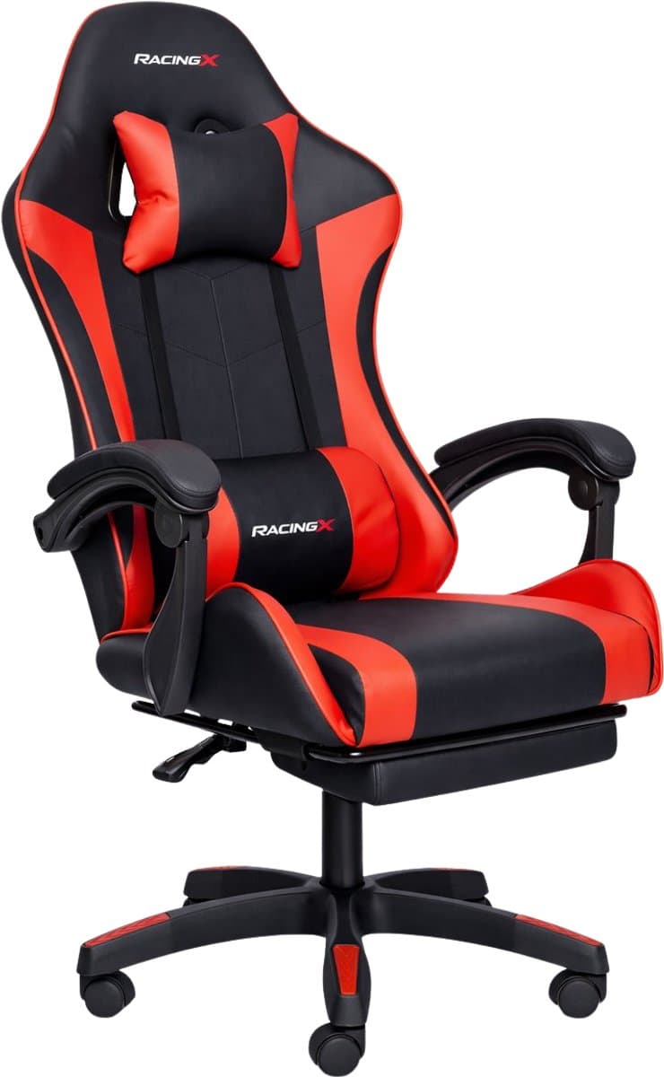 RACINGX - Gamestoel Met Voetsteun- Gaming stoel - Game stoel - Gaming Chair - Verstelbaar - - Max Gewicht 150 kg - Zwart/Rood