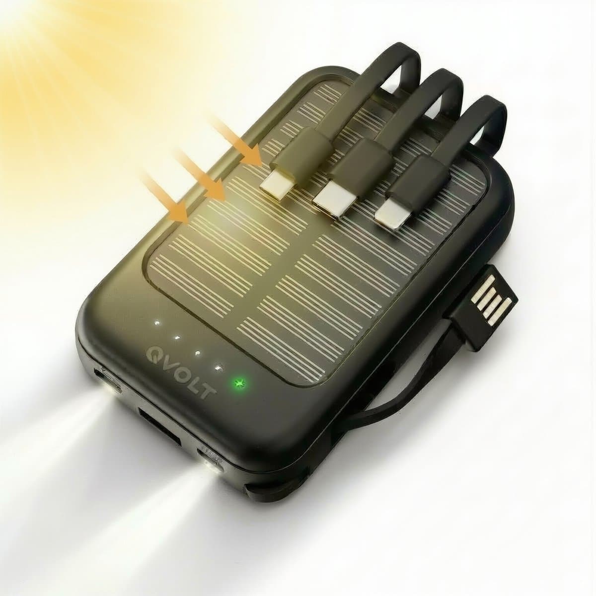 Solar Powerbank met Zaklamp - Zonne Powerbank 5000 mAh - USB-A&USB-C - Mini Powerbank Zonneenergie - Universeel Charger - Solar Panel Powerstation - Portable Charger - Incl. Kabels - Lichte Powerbank met Zonnepanelen - Noodpakket - Zwart - Soundlogic
