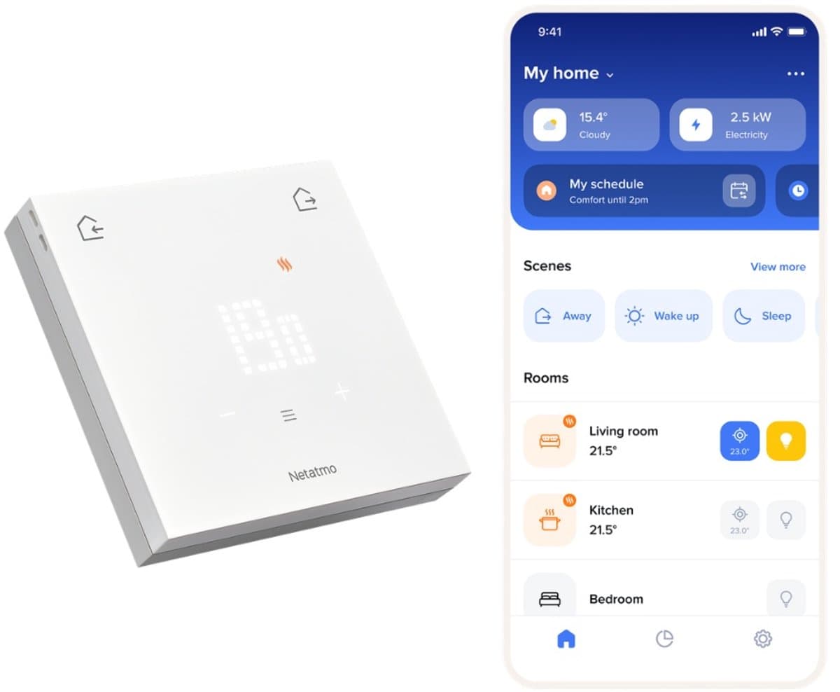 Netatmo Slimme Thermostaat ORIGINAL – Draadloze Smart Thermostaat – App Bediening, Energiebesparing & Verbruiksinzicht – Matter Compatibel – Werkt met Apple Home, Google Home, Alexa & SmartThings – Wit