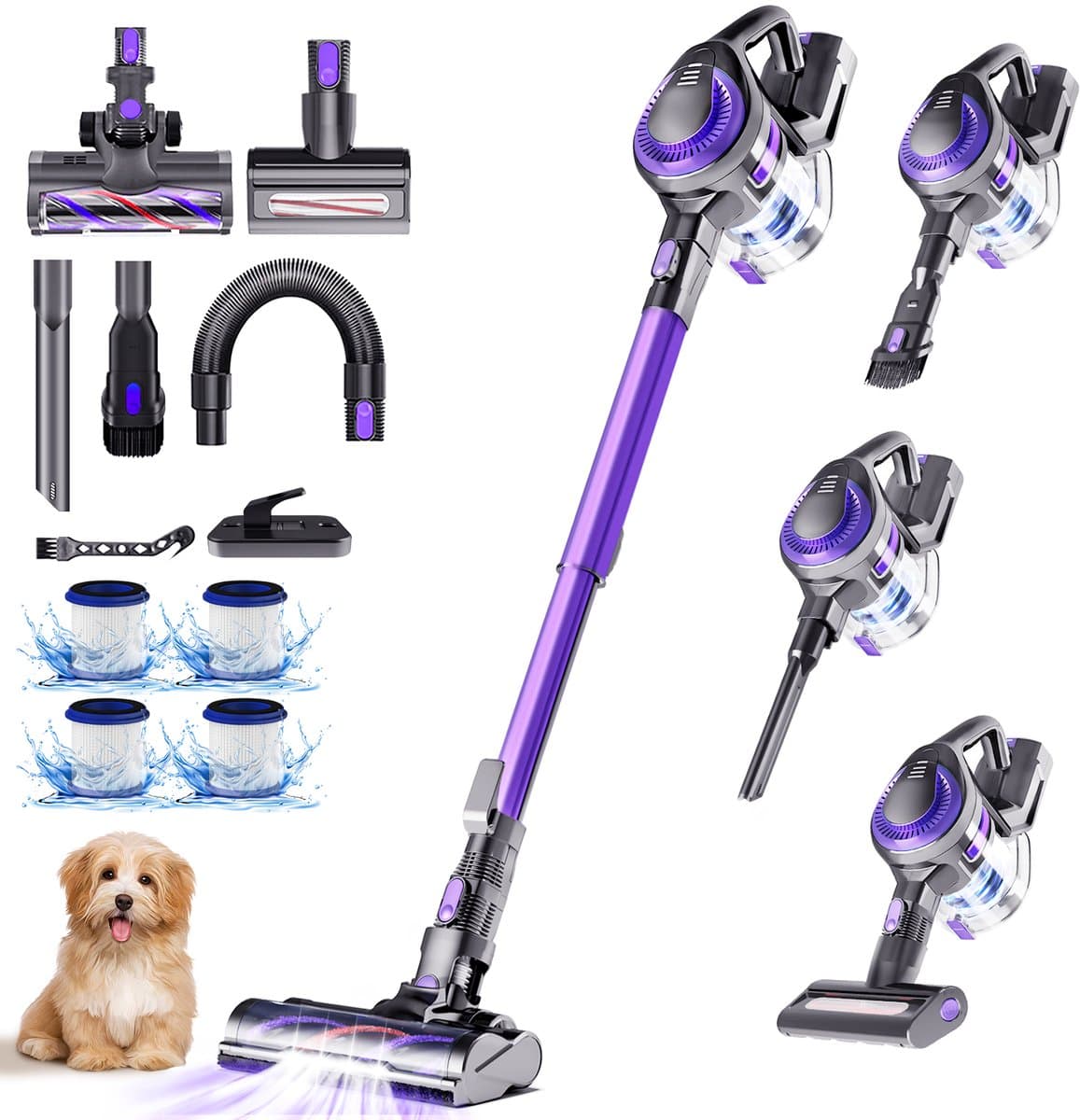 Elekiatech Steelstofzuiger Draadloos - 55000 Pa - 50Min Gebruikstijd - voor Huisdieren - 2,0L - Paars