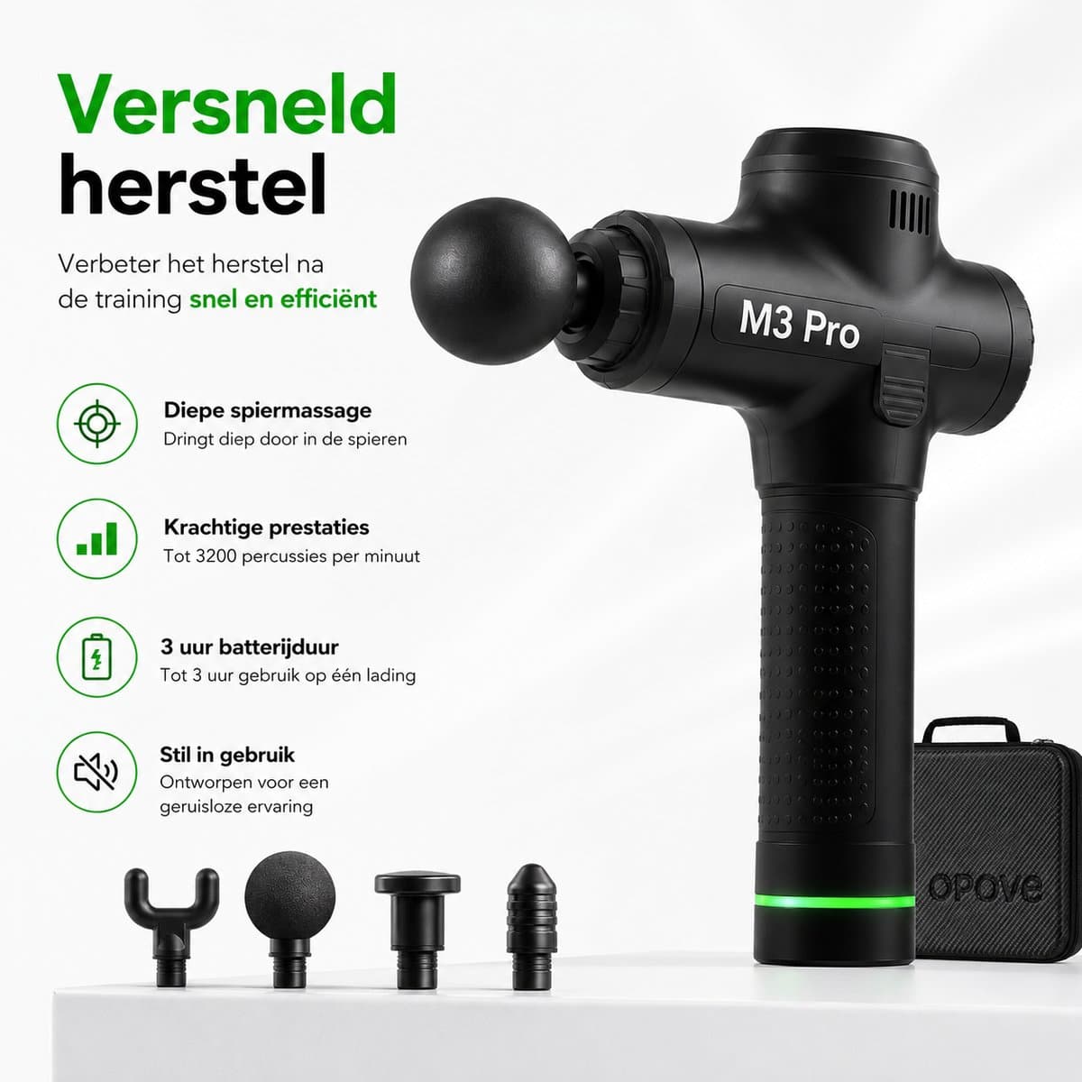 OPOVE Massage gun - Massagegeweer - spiermassager - diepe weefselmassage - percussie - beweegbare handheld elektrische body massager - sport snoerloos - M3 Pro - Professioneel Massage Apparaat - Massage gun - Massageapparaat - Massage Pistool - zwart