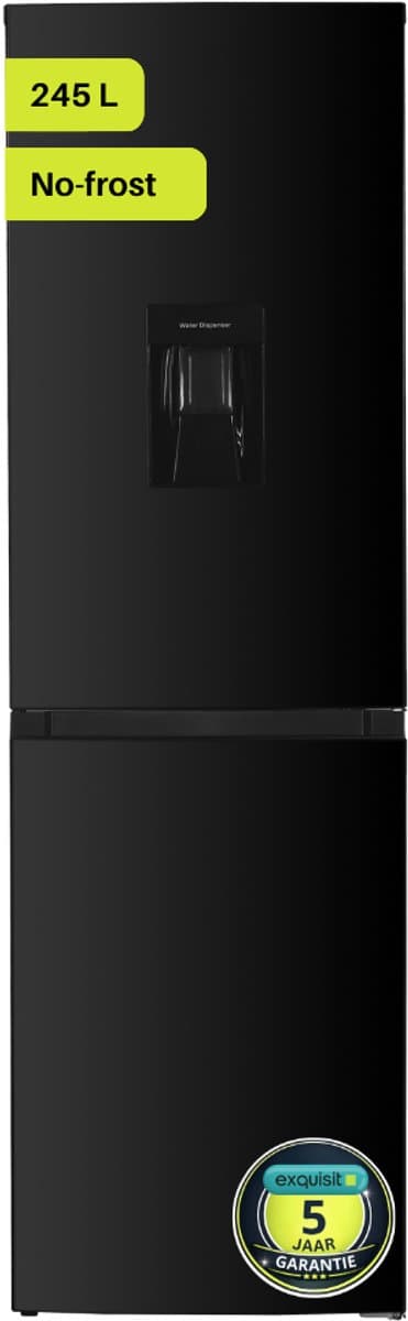 Exquisit KGC245-80-NF-W-040DB - Koel-vriescombinatie - Waterdispenser - 5 Jaar Garantie - 245 Liter - No-Frost - D label- Zwart