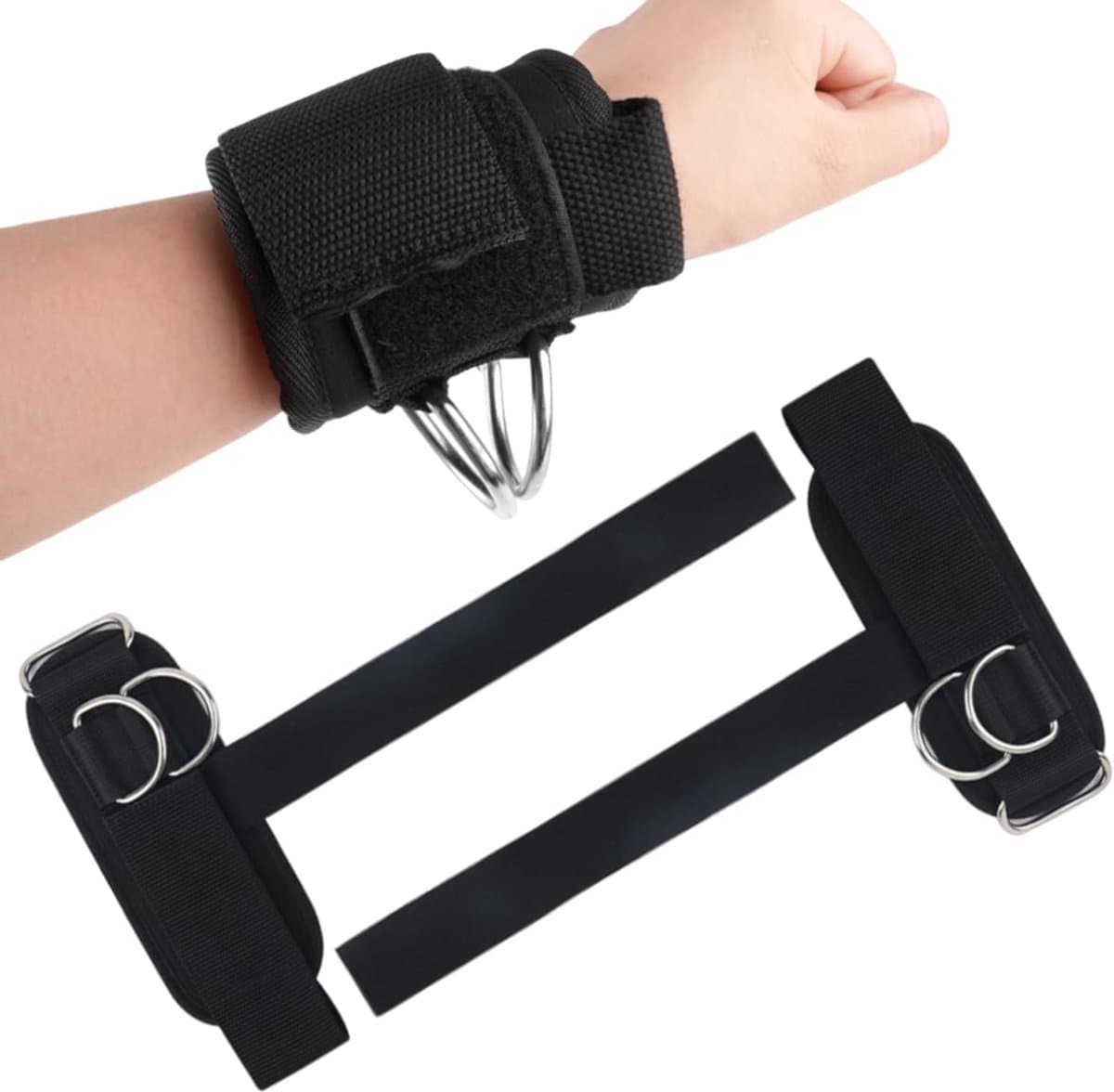Pack of 2 Gewichtheffen Polsbanden - Grip Hulp - Kracht Sport met D-Ringen voor Kabelmachine Training - Trekhulpmiddelen - Krachttraining voor Barbells, Dumbbells, Deadlifts