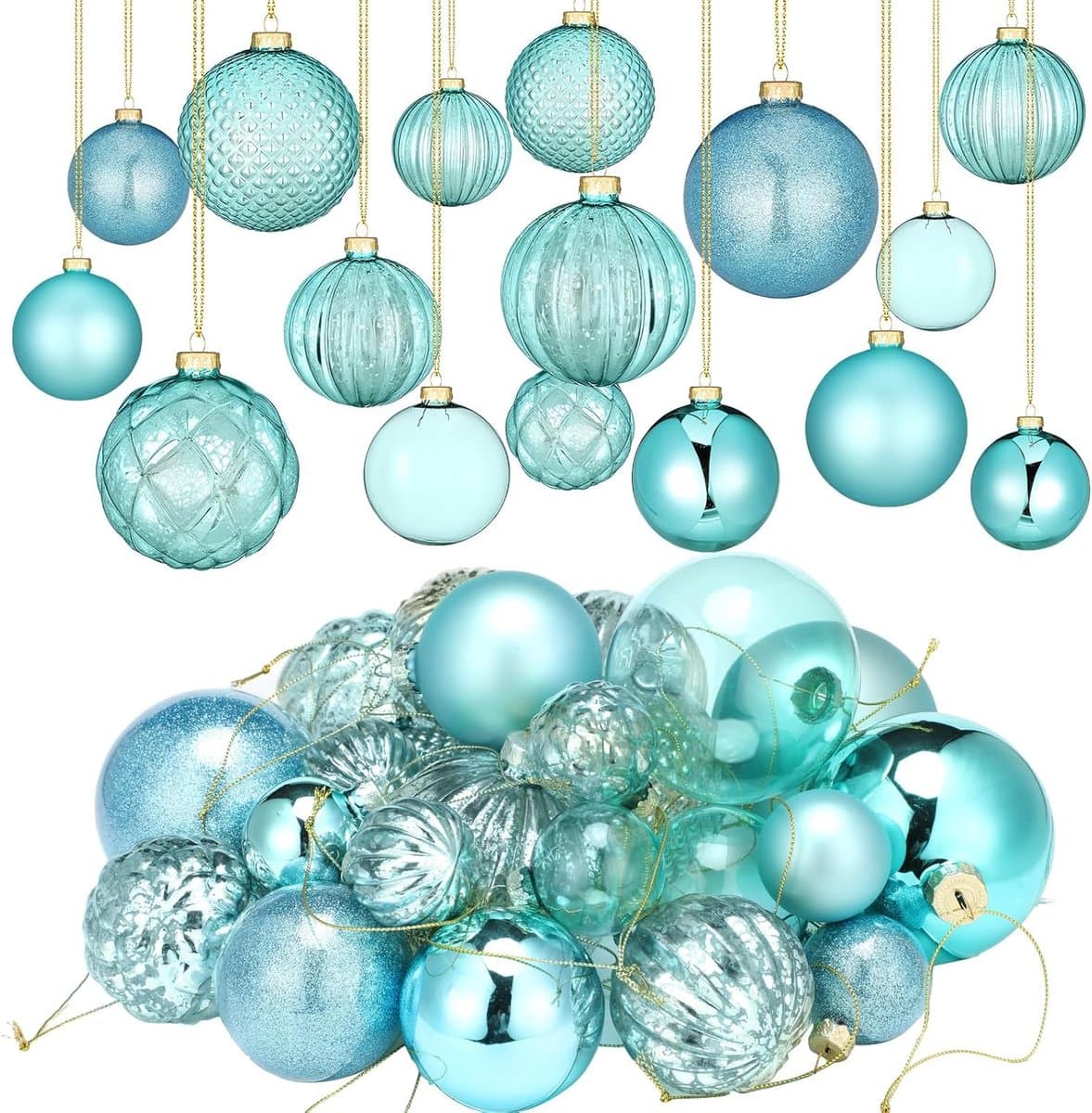 Kerstballen Set - Decoratie Ballen - Kerstboom Versieren - Handgemaakt Glas - 24 Stuks - Blauwgroen