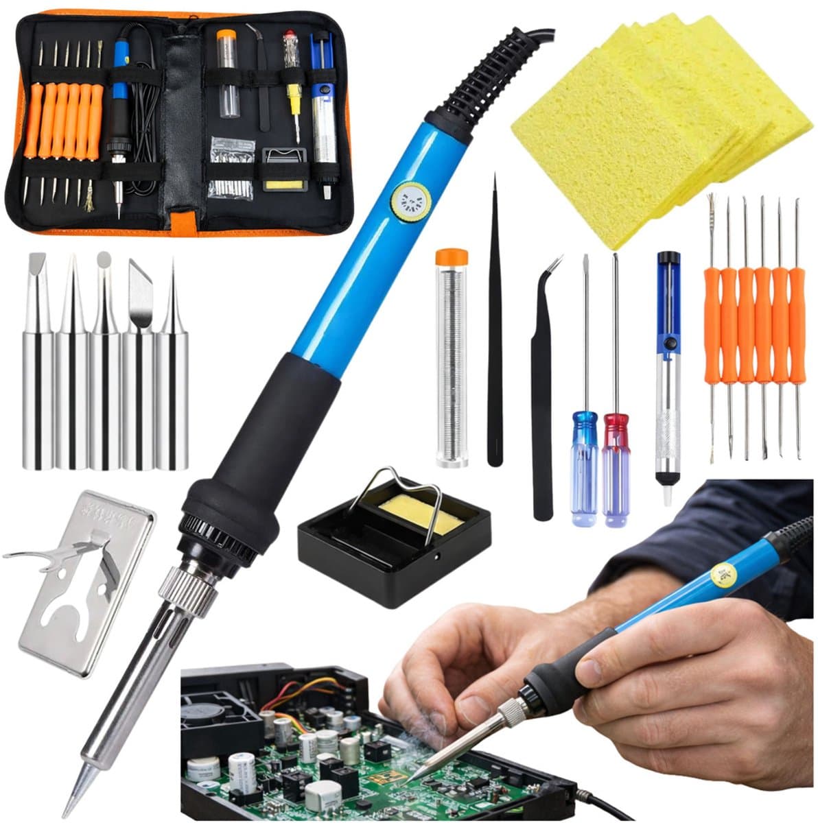 MOZY® - Soldeerset - Temperatuurregeling van 200 tot 450°C - Inclusief 19 Accessoires - 60W - Soldeerbout - Soldeerboutkit - Soldeergereedschap