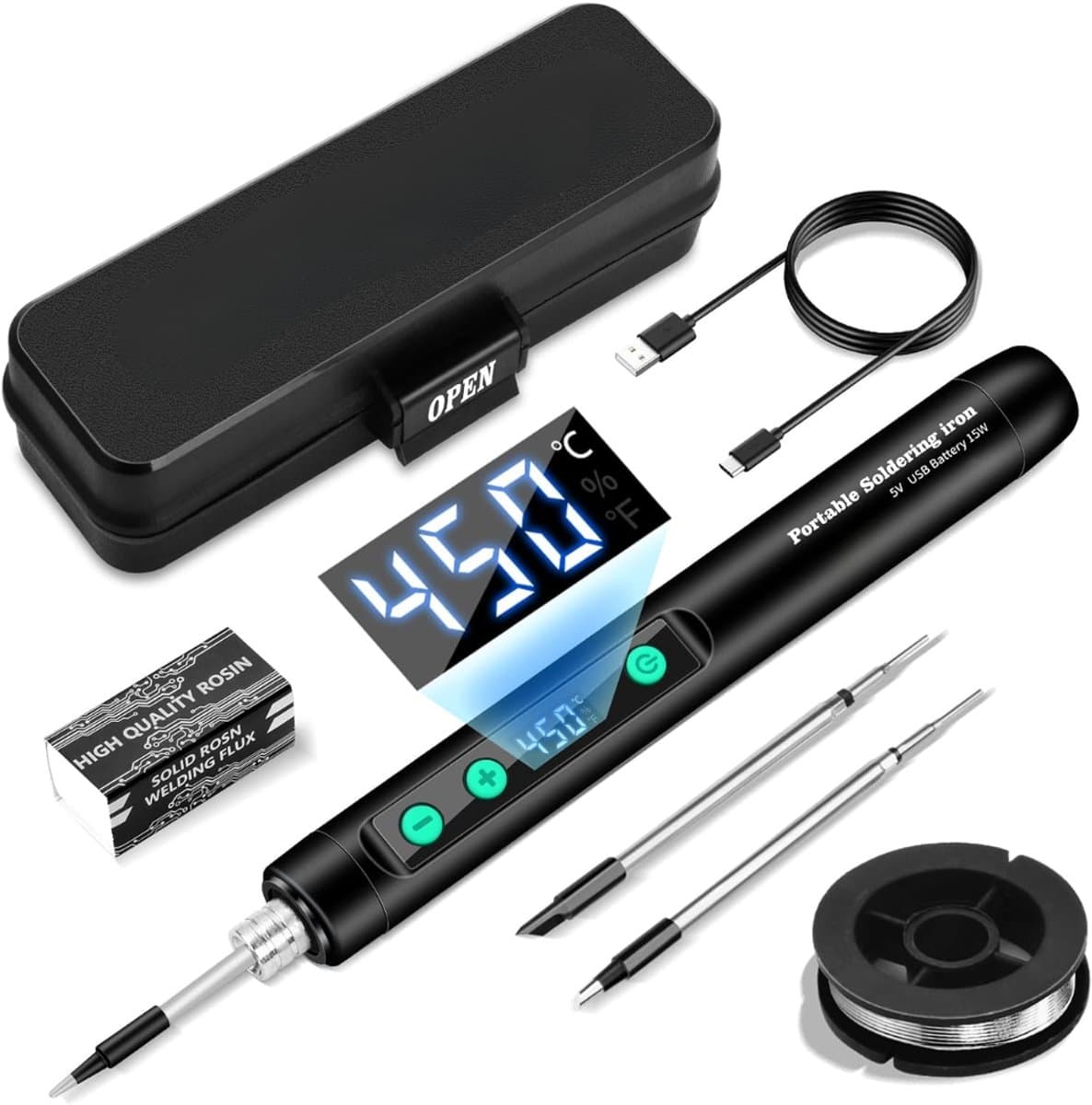 HEZIVO® Draadloze Soldeerbout set - Soldeerstation Compleet - Reparaties en Elektronica - Instelbare Temperatuur - Met 3 Soldeerpunten - 180-450 °C