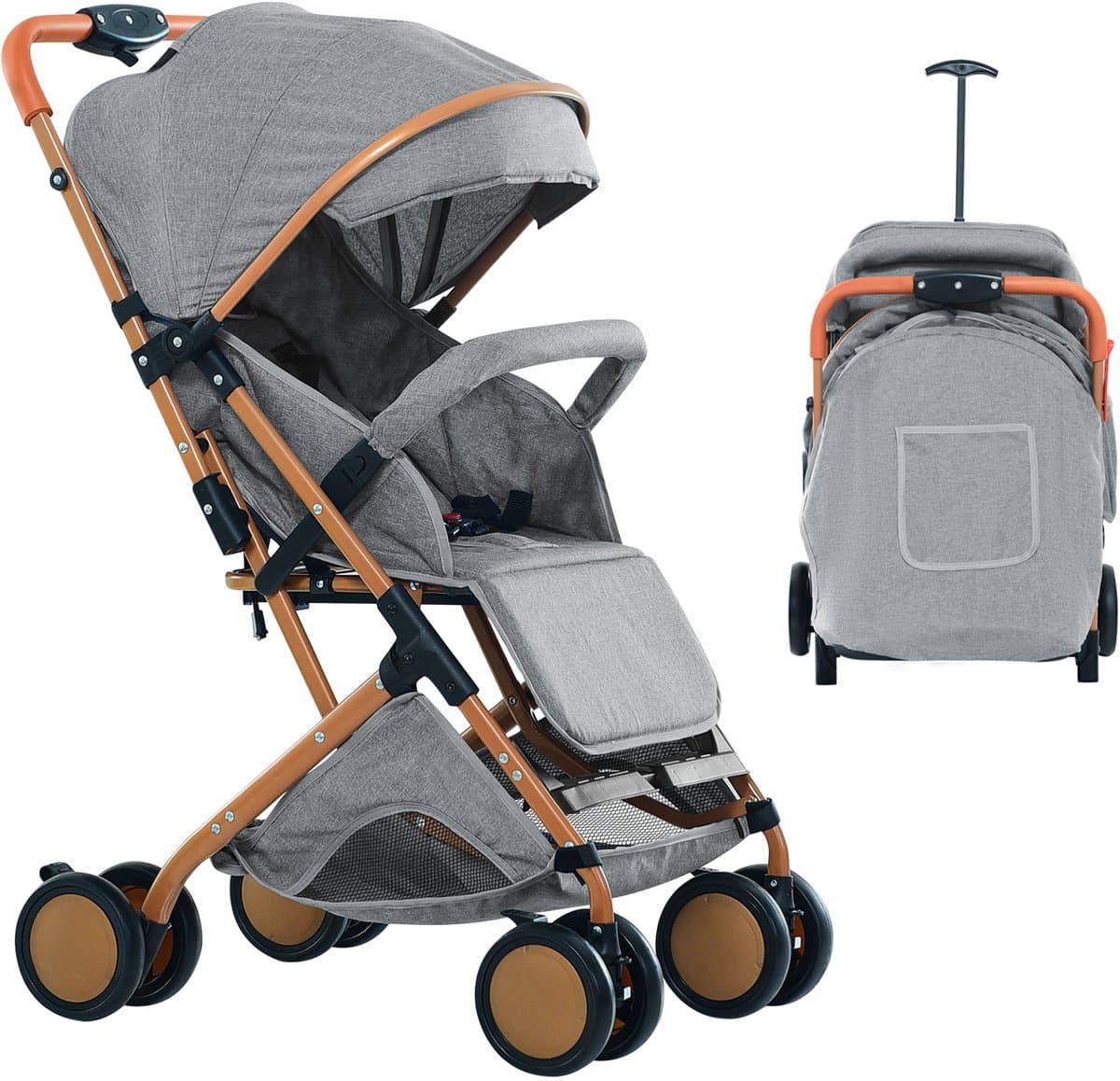 PIPIPOXER Kinderwagen Buggy 0-36 maanden Sportwagen met Ligpositie-Grijs