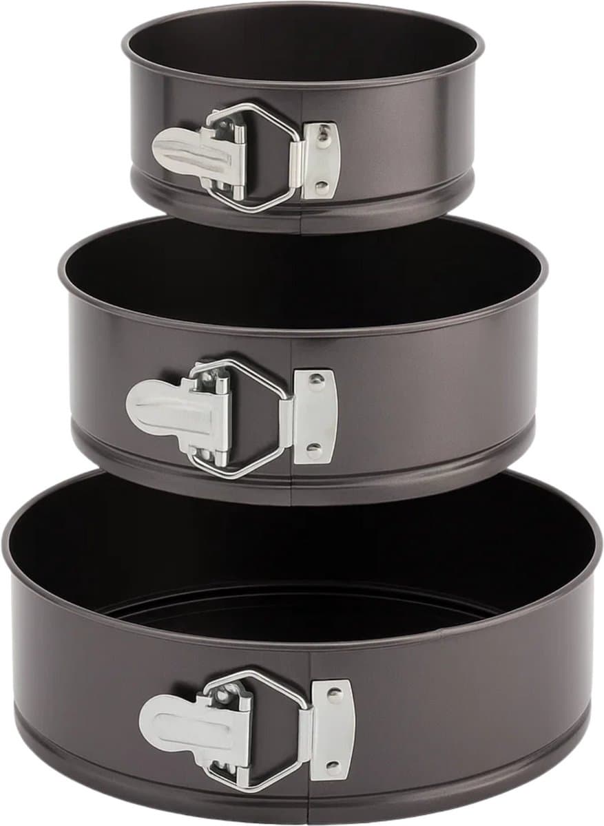 Lomera Springvorm Set - 3-Delig - Taartvorm - Bakvormen - Antiaanbaklaag - Koolstofstaal - Krasvast - Chocolade Kleur - Taupe Kleur - Ronde Bakvorm - Quiche Vorm - Cakevorm - Kwarktaart Vorm - Bakgerei