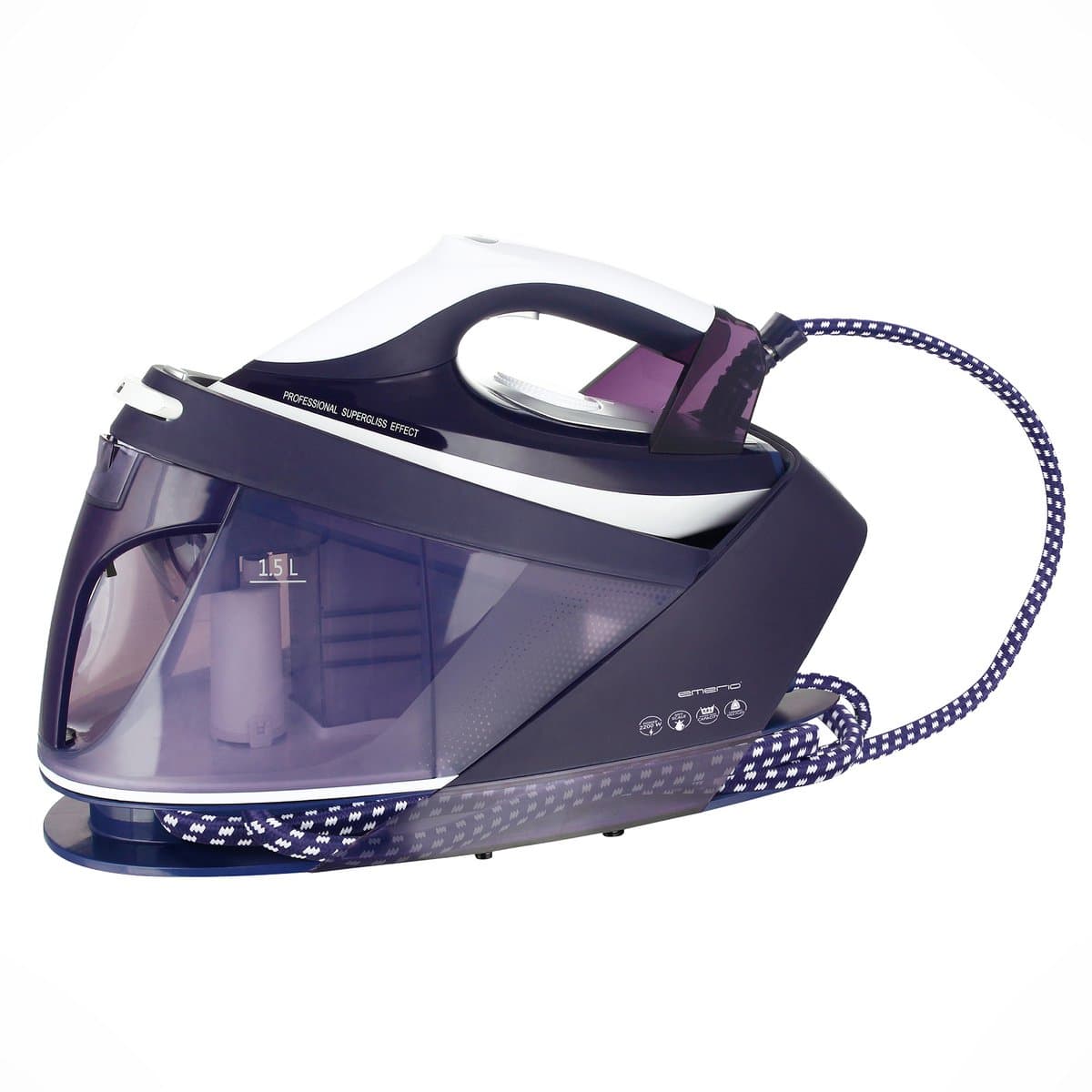Emerio Stoomgenerator - 2200W - 1.5L waterreservoir - Continue stoom - Verticaal strijken - Uitneembare tank - Keramische strijkzool - SG-123562 Paars