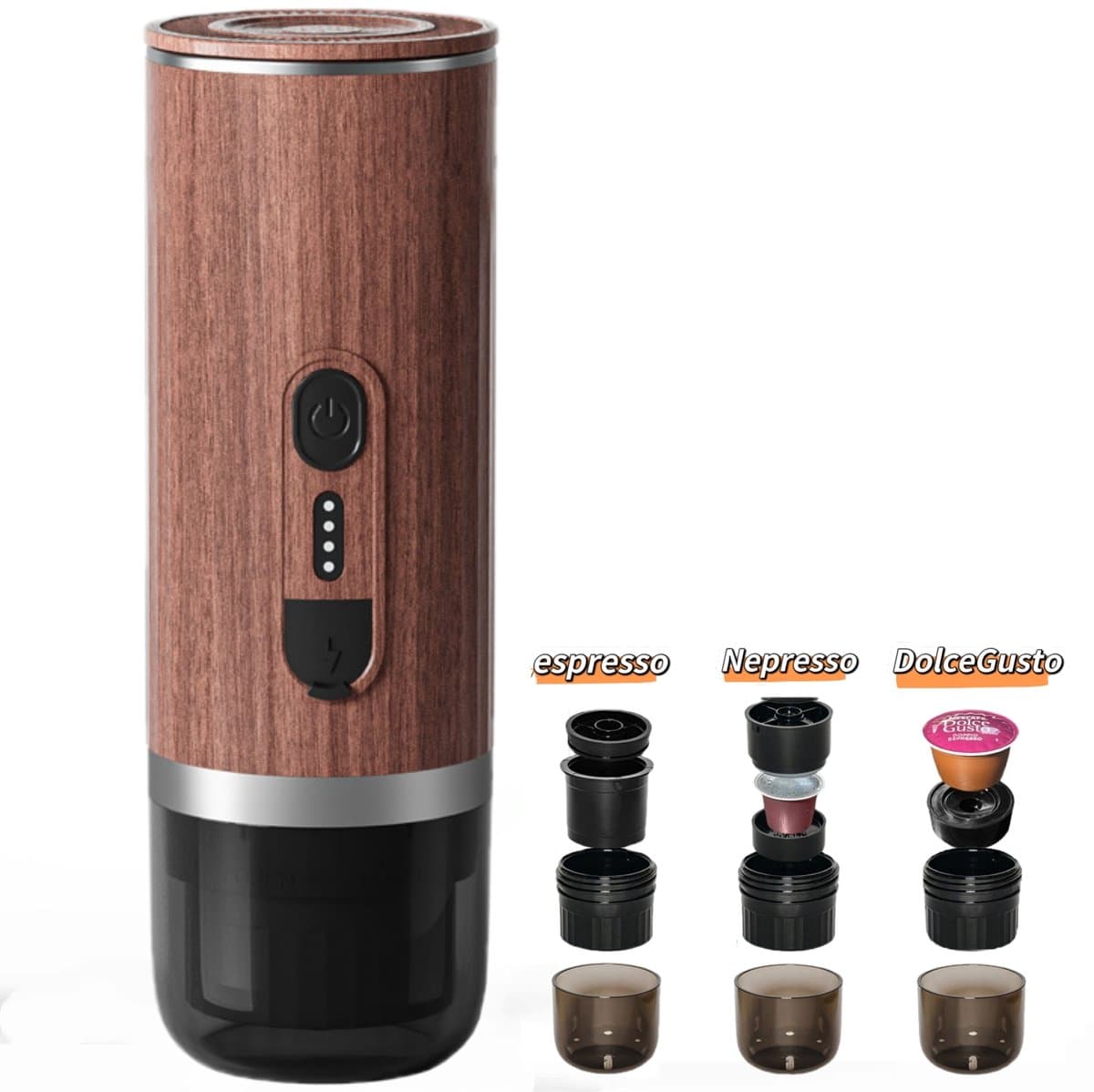 3-in-1 Draagbare Koffiemachine – Snelle waterverwarming -Voor capsules & gemalen koffie – USB-C oplaadbaar – 80ml Reservoir-Volautomatisch espresso apparaat – Italiaans design – Voor buiten & in de auto-Koffie