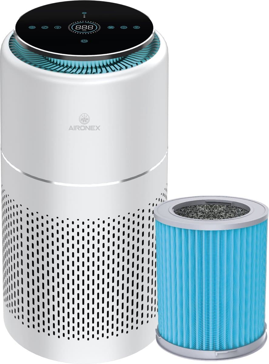 Aironex Luchtreiniger met Hepa Filter – Tegen Allergie & Hooikoorts - HEPA 13 + Ionisator – CADR 365 m³/u – 55 m² – Stil – Luchtkwaliteitsindicator - Air Purifier -Luchtreinigers