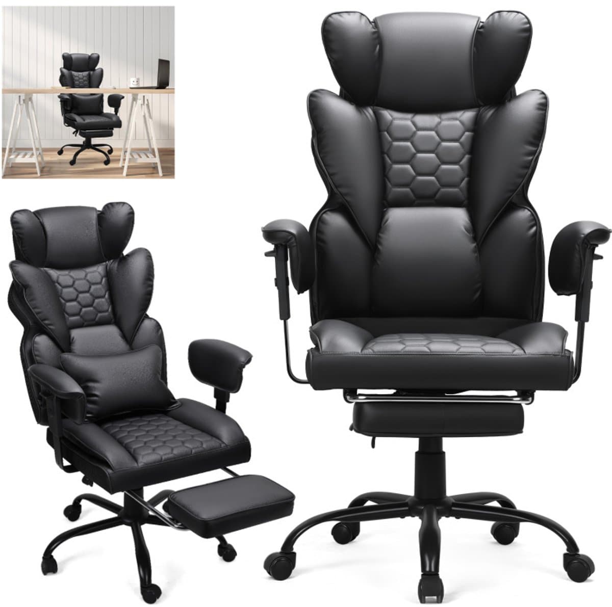 Gamingstoel met Geïntegreerde Voetsteun Draaistoel sportstoel - Ergonomische Bureaustoel voor Zware Gebruikers 150kg