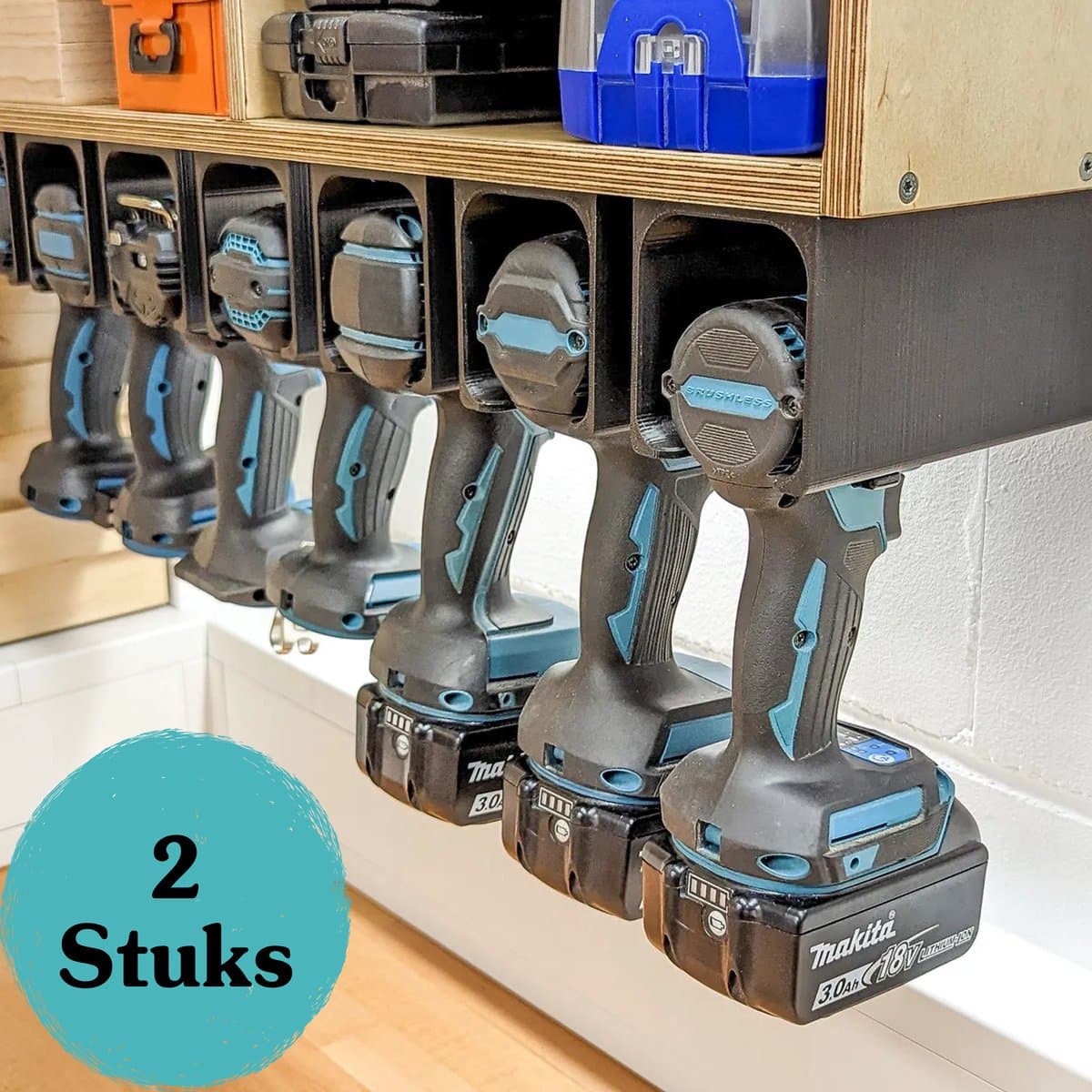 Universele Accuboormachine Houder – 2 Stuks – Wandhouder voor Makita, DeWalt, Bosch, Milwaukee, Festool – Boormachine Ophangsysteem – Garage & Werkplaats Organizer – 3D Geprint Drill Holder