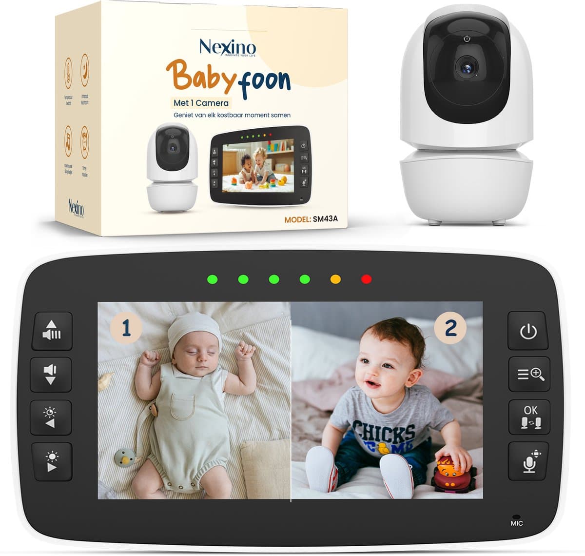 Nexino® Babyfoon met Camera – Baby Monitor - Hondencamera - Huisdiercamera - Op Afstand Bestuurbaar - Temperatuursensor - Terugspreekfunctie - Video & Audio