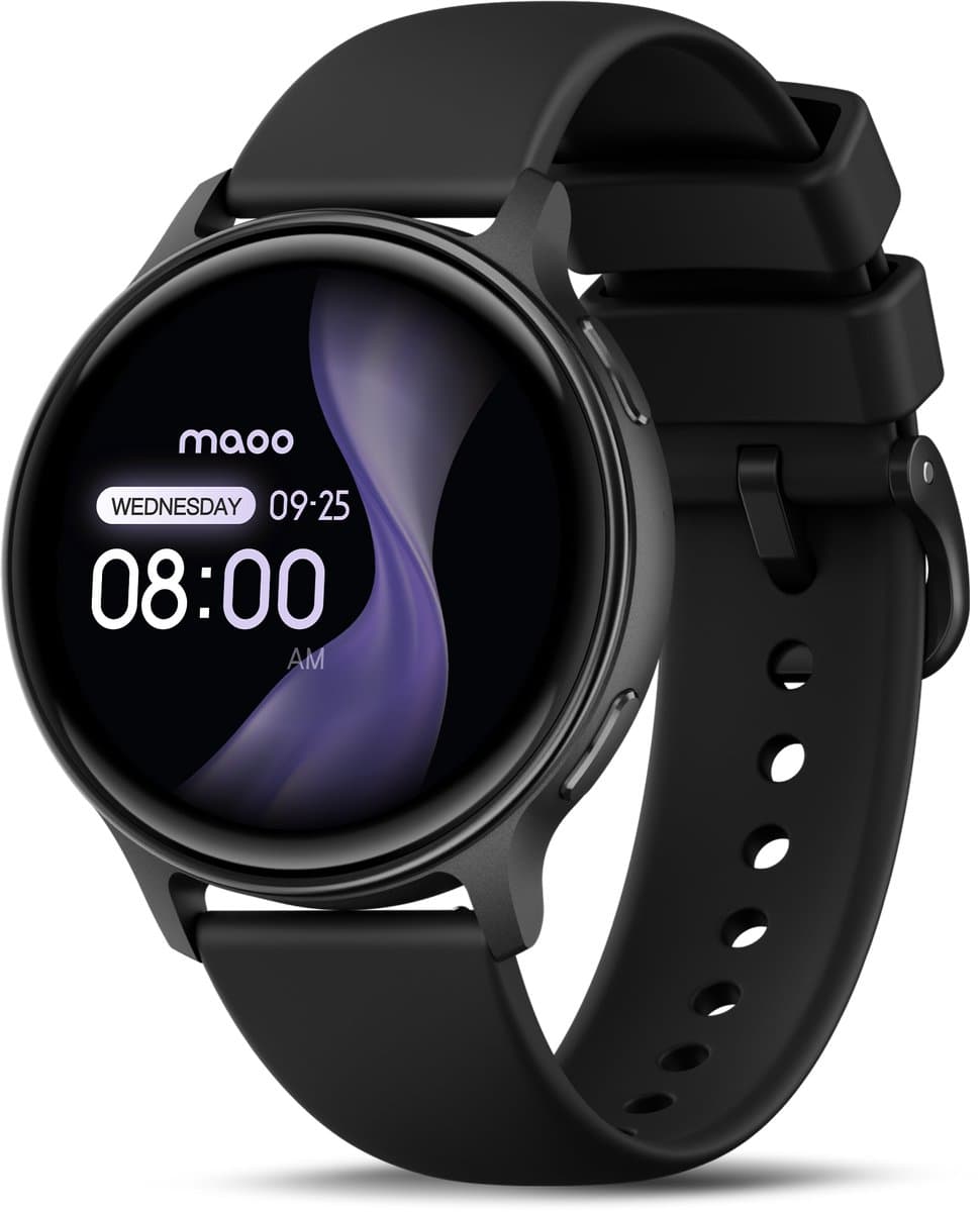 Maoo Ventura 2 - GPS Smartwatch Dames - AMOLED - Siliconen, Leren en Sportbandje - Stappenteller - Hartslagmeter - Slaapmonitor - Belfunctie - AOD - Multisport - Geschikt voor Android en iOS - Zwart