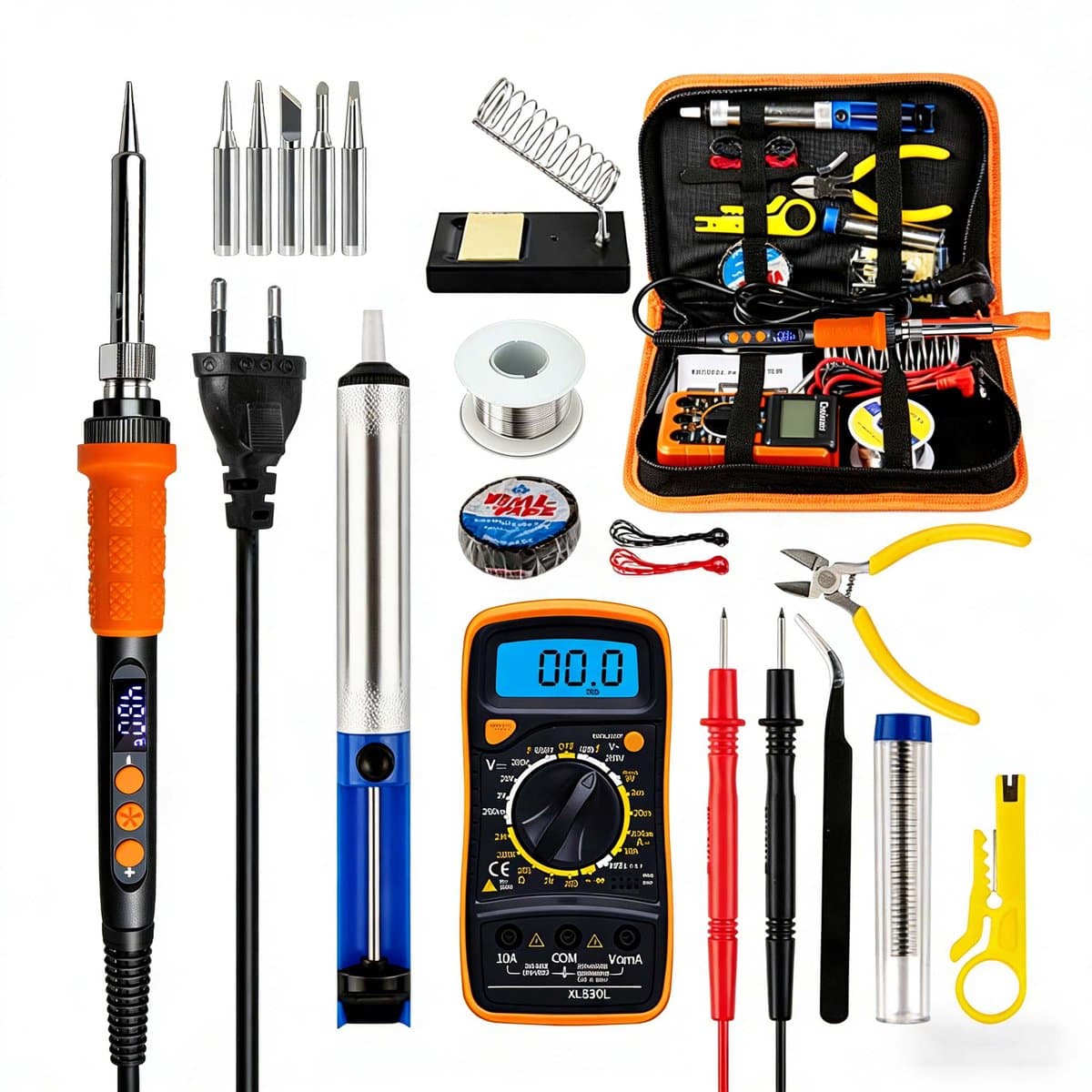 Fokelyi Soldeerbout - Houtbrande-Houtbrander Set-Soldeerboutset 90 W soldeerstation temperatuur regelbaar met digitale multimeter-Max. 520°C- Inc. Soldeertin-Luxe led-display