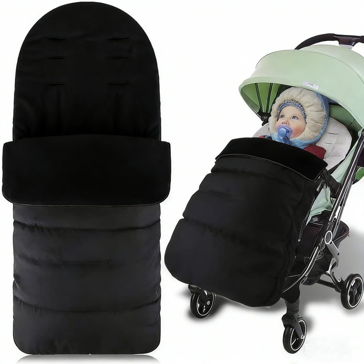 Universele Voetenzak voor Kinderwagen in de Winter - Zachte en Waterafstotende Babyvoetenzak - Warme voethoezen - winddicht - Zwart