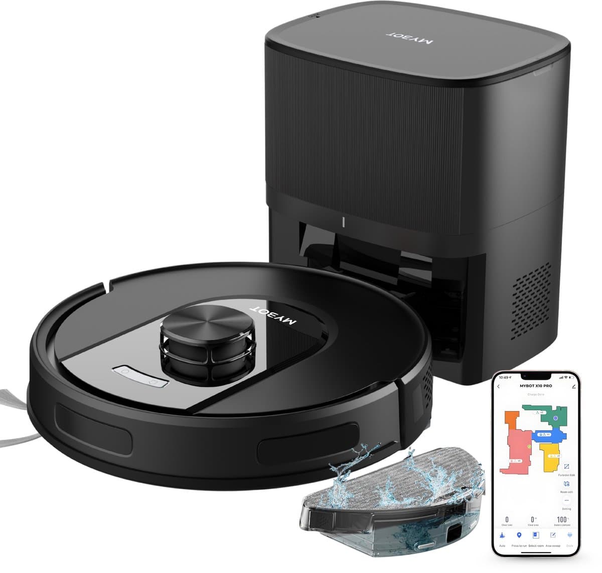 MYBOT X10 PRO - Robotstofzuiger Met Dweilfunctie - 6000PA Zuigkracht - Ideaal voor Huisdierharen – Laad- & Leegstation – LiDAR Navigatie
