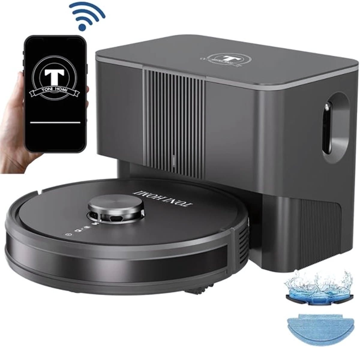 TONIHOMI® Q8 - Robotstofzuiger met dweilfunctie - Automatisch legen - Robotstofzuiger met laadstation - LDS Laser navigatie - Met app - Zwart