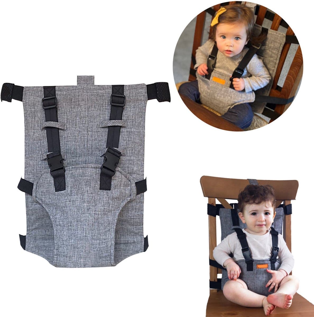Kinderstoel Tuigje - Veiligheidstuigje Kinderstoel - Tuigje Kind - Verstelbaar Baby Gordel Harness - Baby Travel Essential Harness Seat - Chair licht grijs - Kinderstoel - Draagbare kinderstoel voor baby - reizen Baby Essentials